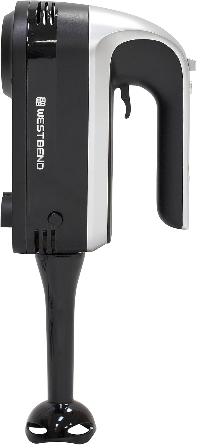 West Bend Batidora de mano Plus con accesorio de licuadora de inmersión, 6 opciones de velocidad con mango ergonómico y estuche de almacenamiento a