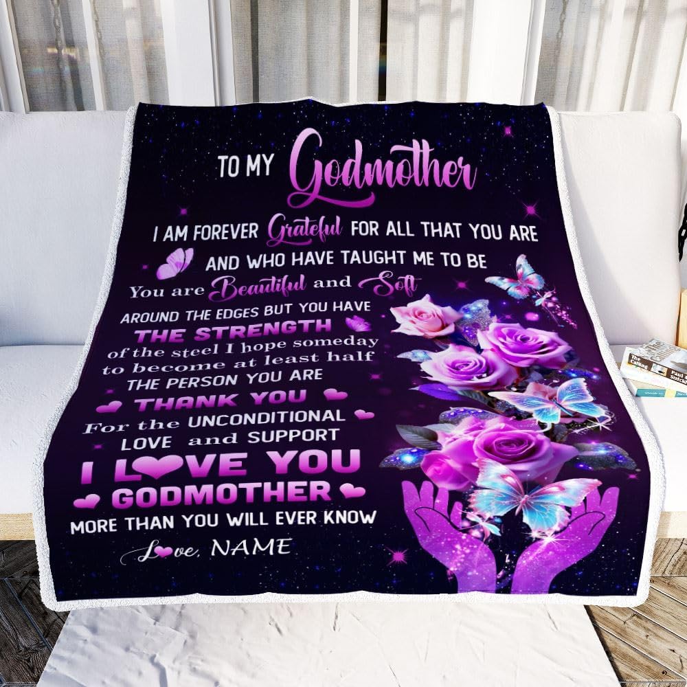 Manta personalizada con texto en inglés To My Godmother, Thank You for Love, mariposa, madrina, cumpleaños, Día de la Madre, Acción de Gracias,