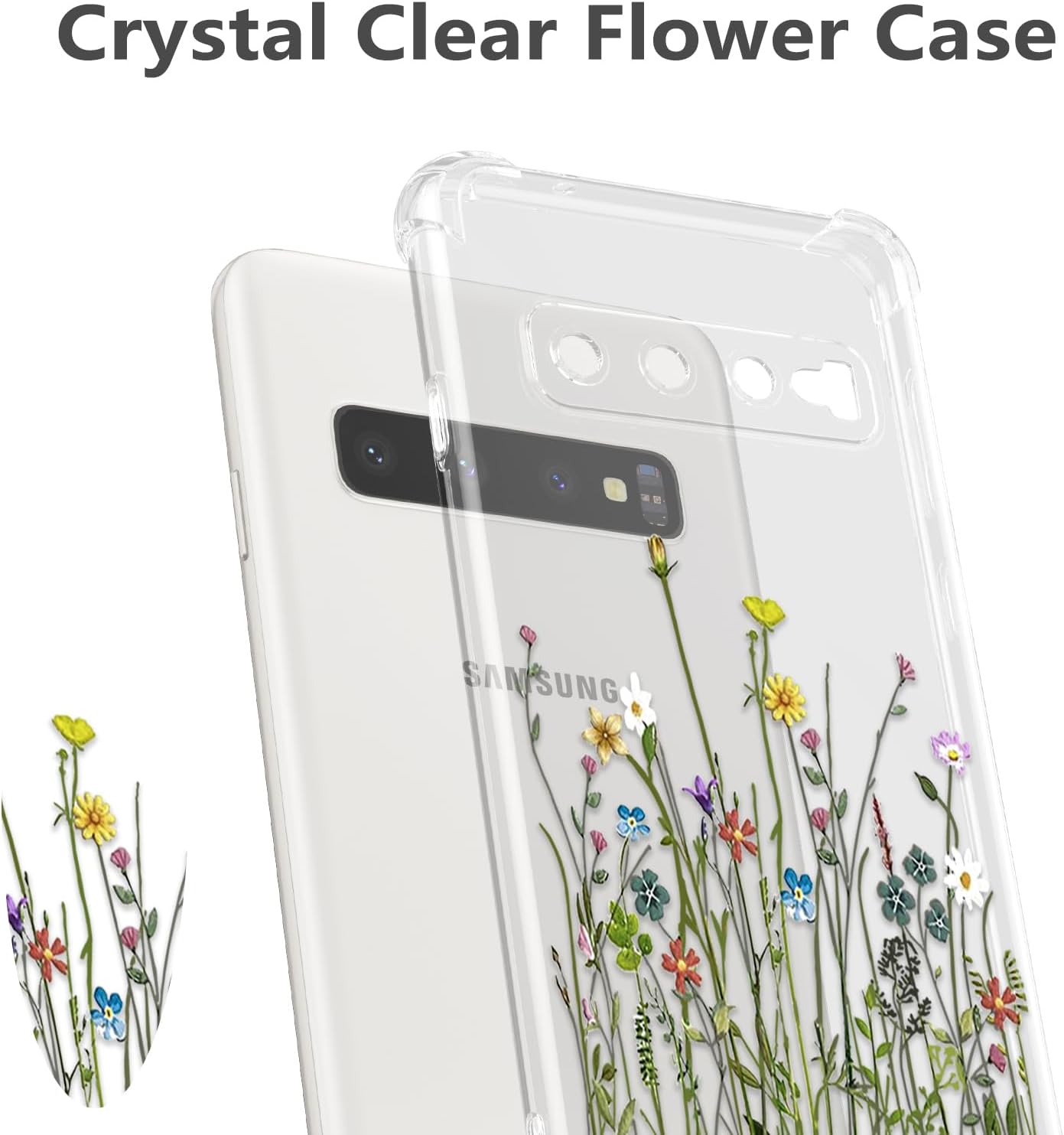 RALEAVO Funda protectora transparente de TPU suave con esquinas reforzadas, para Samsung Galaxy S10, diseño floral, delgada y bonita, para niñas y