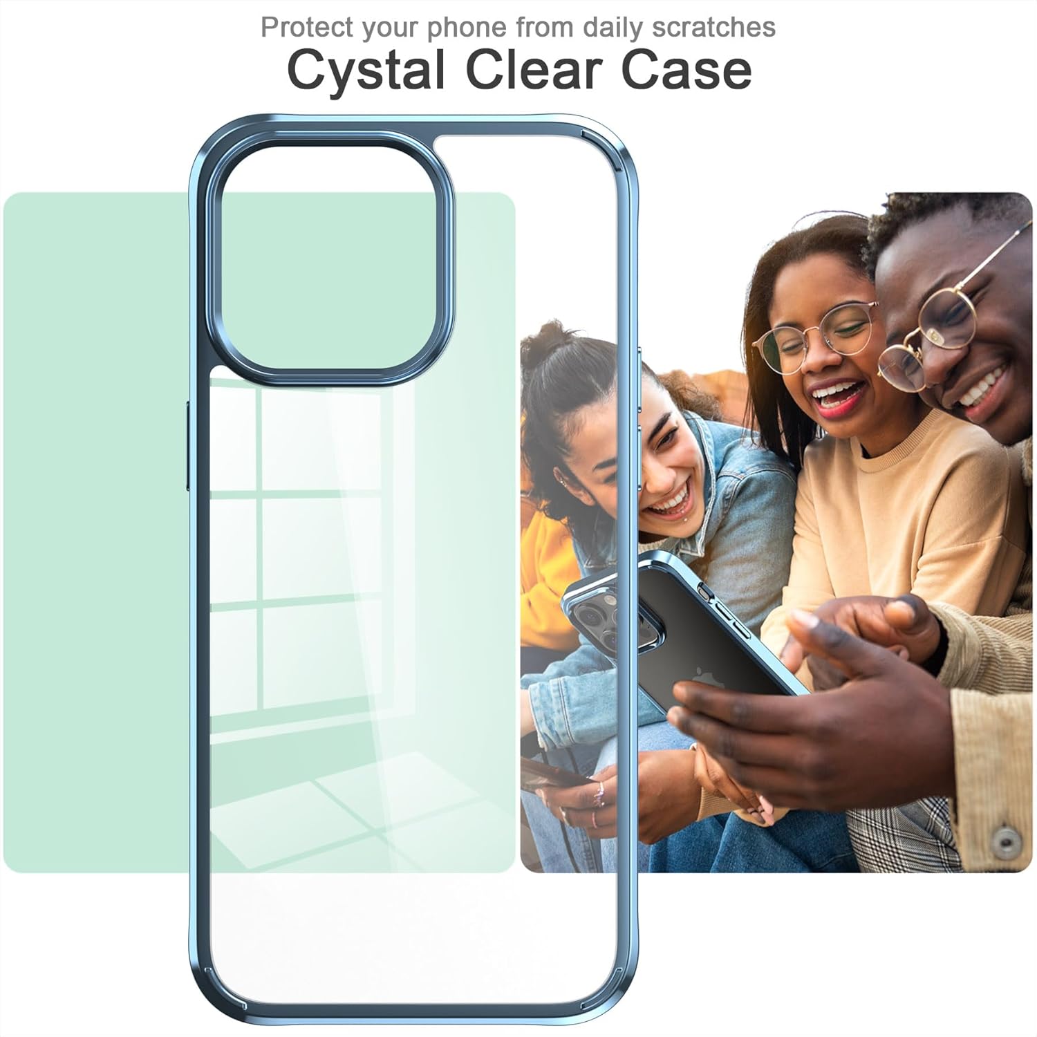 Foluu Funda ultradelgada para iPhone 15 Pro Max 2023 con protector de pantalla de vidrio templado y protector de lente de cámara, chapado duro