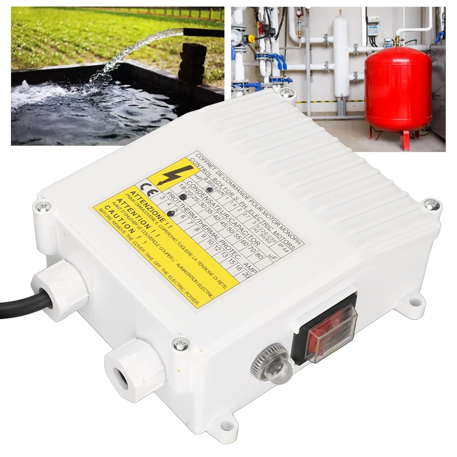Controlador de bombas sumergibles, caja de control de bomba para bombas de succión domésticas sumergibles de pozo profundo (0.55 KW 0.5 HP 20uf 5A