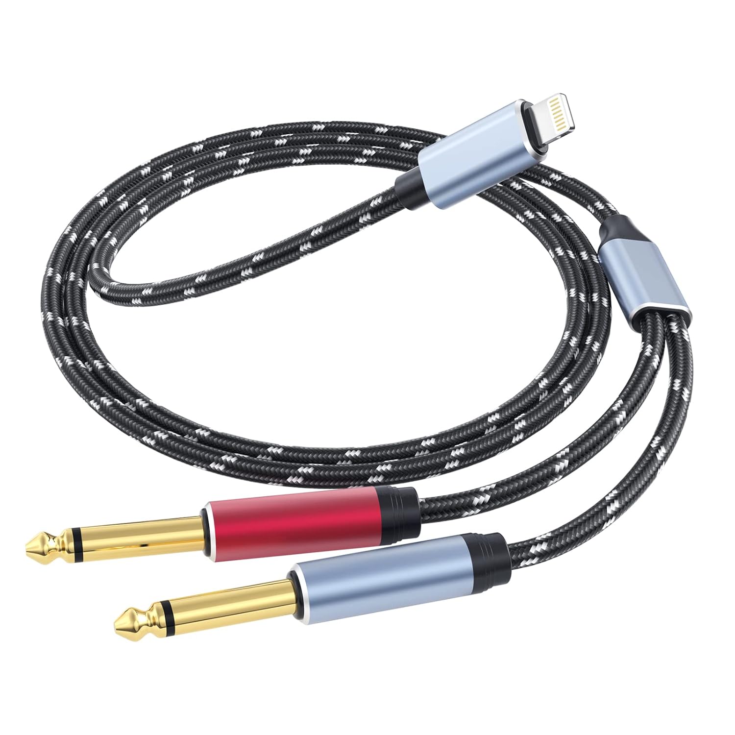 Lightning a Dual 0.250 in 14″ TS Mono Stereo Y-Cable Divisor Lightning a Cable de audio dual de 14 de pulgada compatible con iPhone1211XXSXR87iPad,
