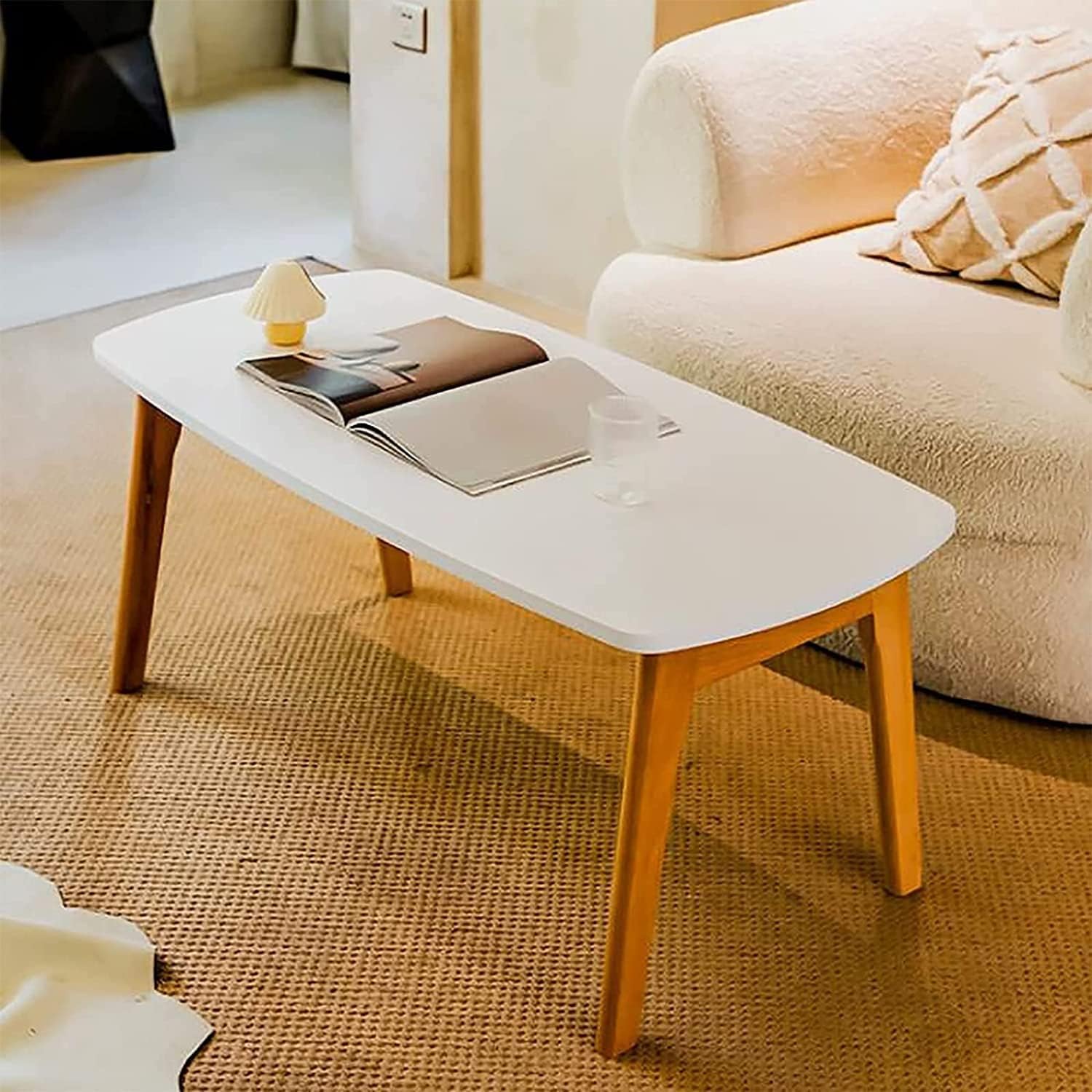 Mesa de Centro Mesa de centro de madera maciza, mesa plegable estilo japonés, mesa auxiliar para sala de estar, sofá, mesa auxiliar de 17.7 in de