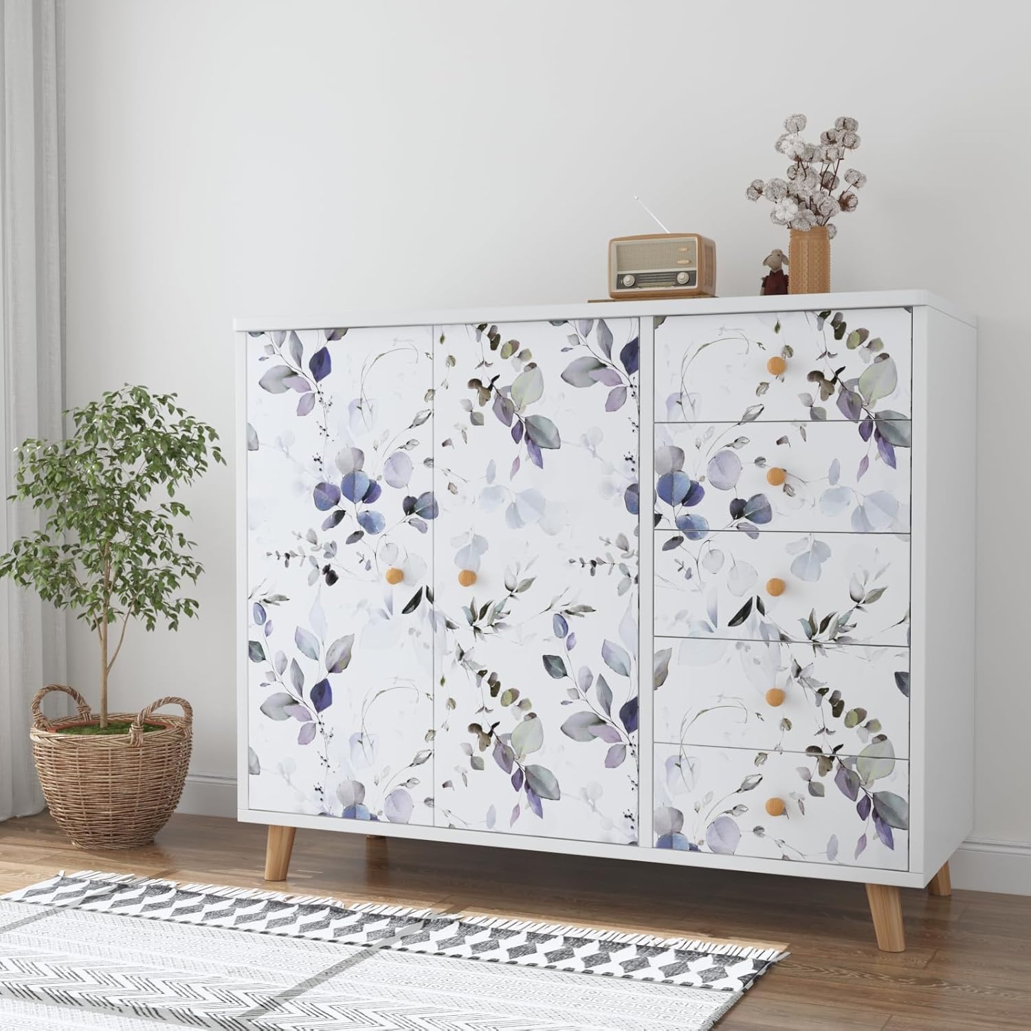 Laatse Papel tapiz adhesivo de hojas moradas de 17.5 x 393 pulgadas, papel tapiz autoadhesivo vintage, impermeable, revestimiento de pared de vinilo