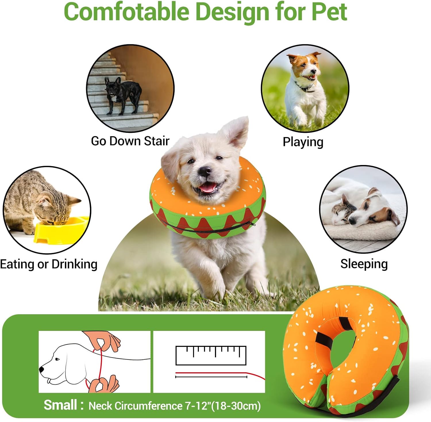 BEBANG Collar de recuperación para perros y gatos, collar inflable de cono de perro, collar inflable protector para perros, cono de recuperación de