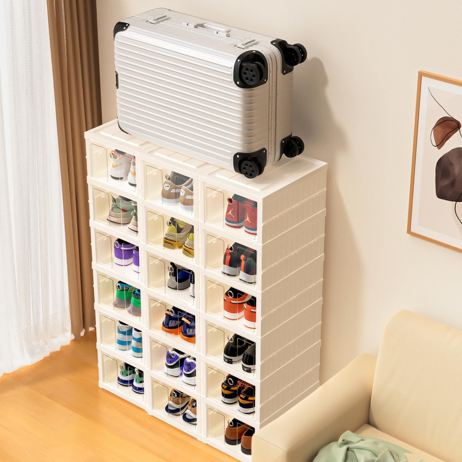 Caja de almacenamiento plegable para zapatos, organizador de 6 niveles de plástico con puerta transparente para entrada, contenedores de