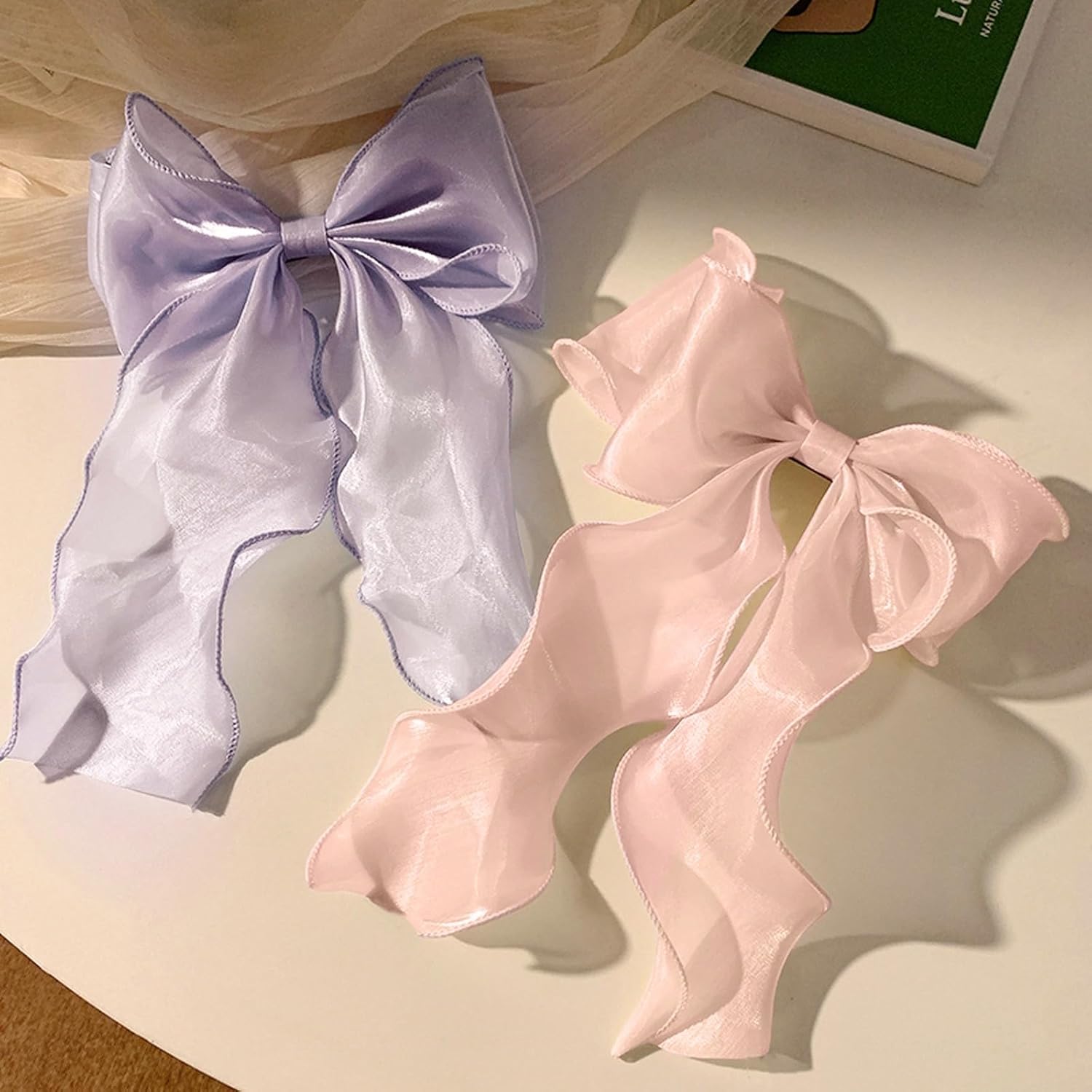 papasgix Pinzas para el pelo para mujer, cintas para el cabello, pinzas para el pelo grandes, color sólido, cinta larga de seda, lazo para el