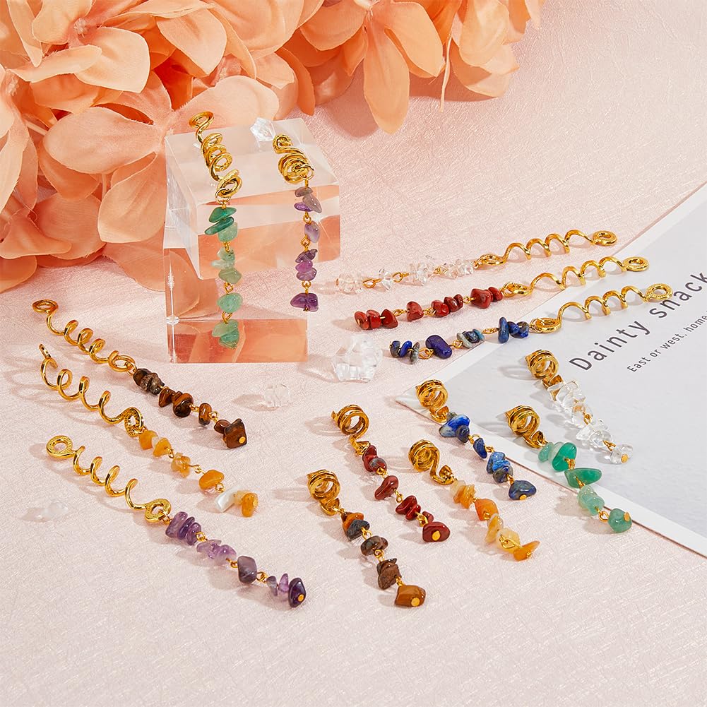 SUPERFINDINGS Pinza para el cabello, 14 piezas de 7 colores trenzas, joyería para el cabello con colgante de piedra natural, joyería de cristal en