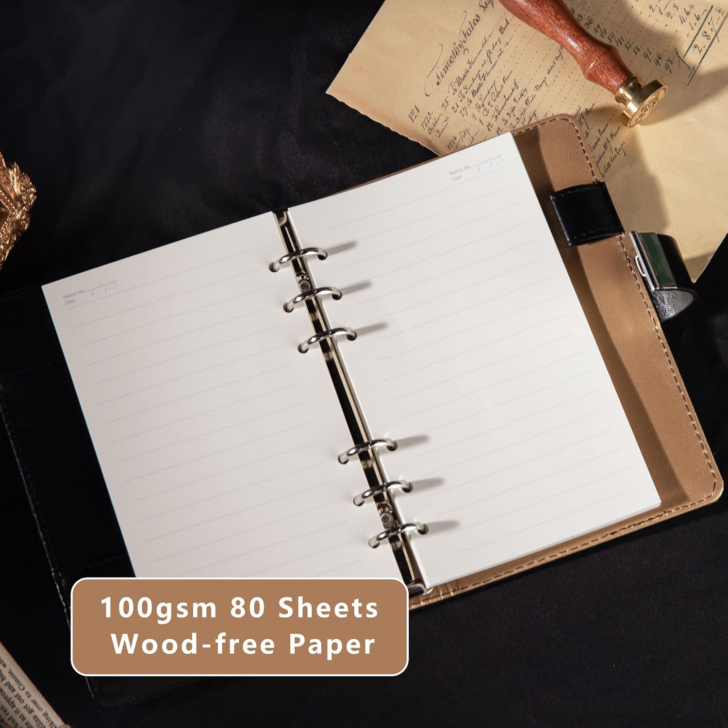 Diario de cuero estrellado con cerradura, carpeta de papel recargable, diario de contraseña, cuaderno secreto A6 de tapa dura para mujeres, niñas y