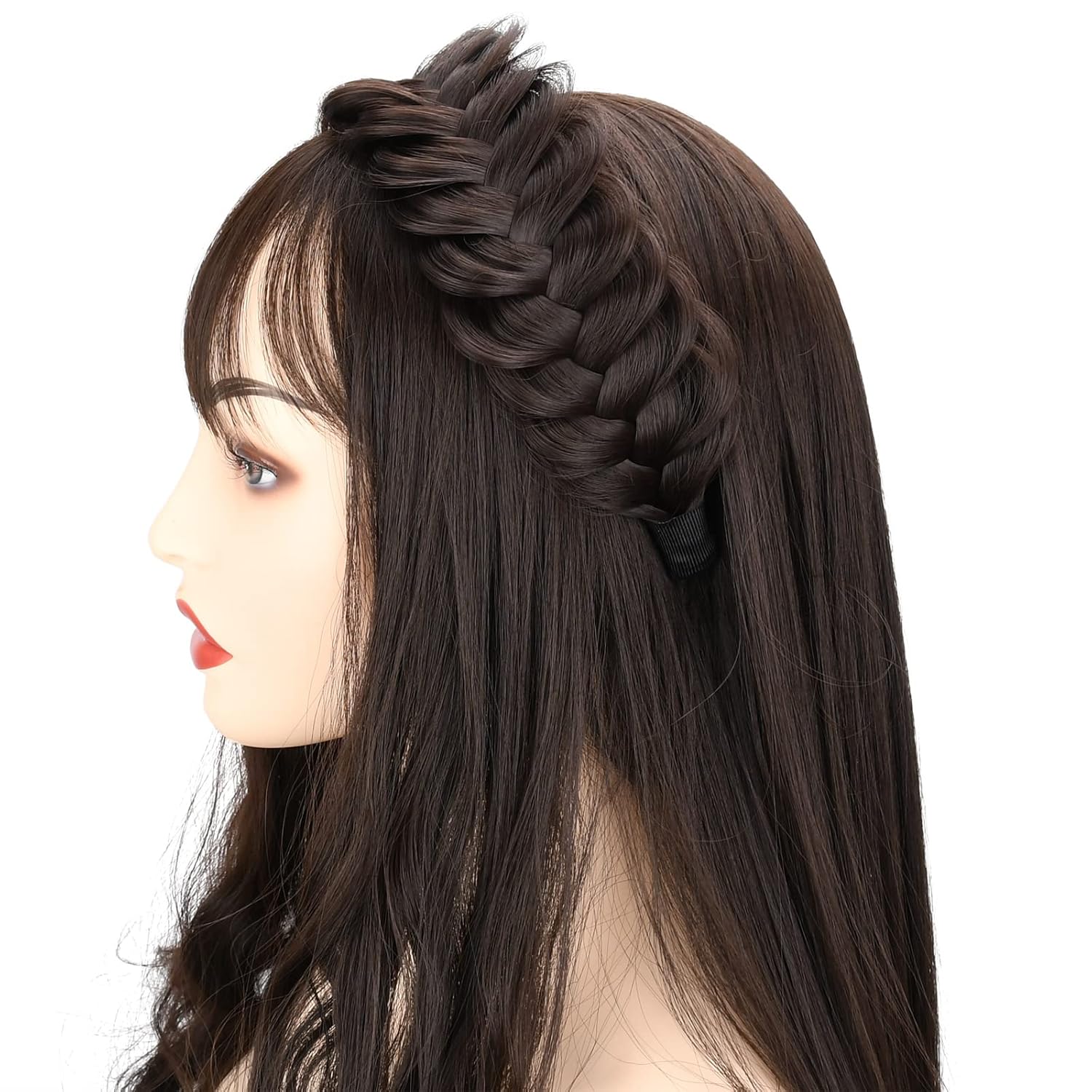 DIGUAN Diadema trenzada ancha y desordenada con dientes, diadema de pelo sintético trenzado de alta elasticidad, cola de pez gruesa, banda trenzada