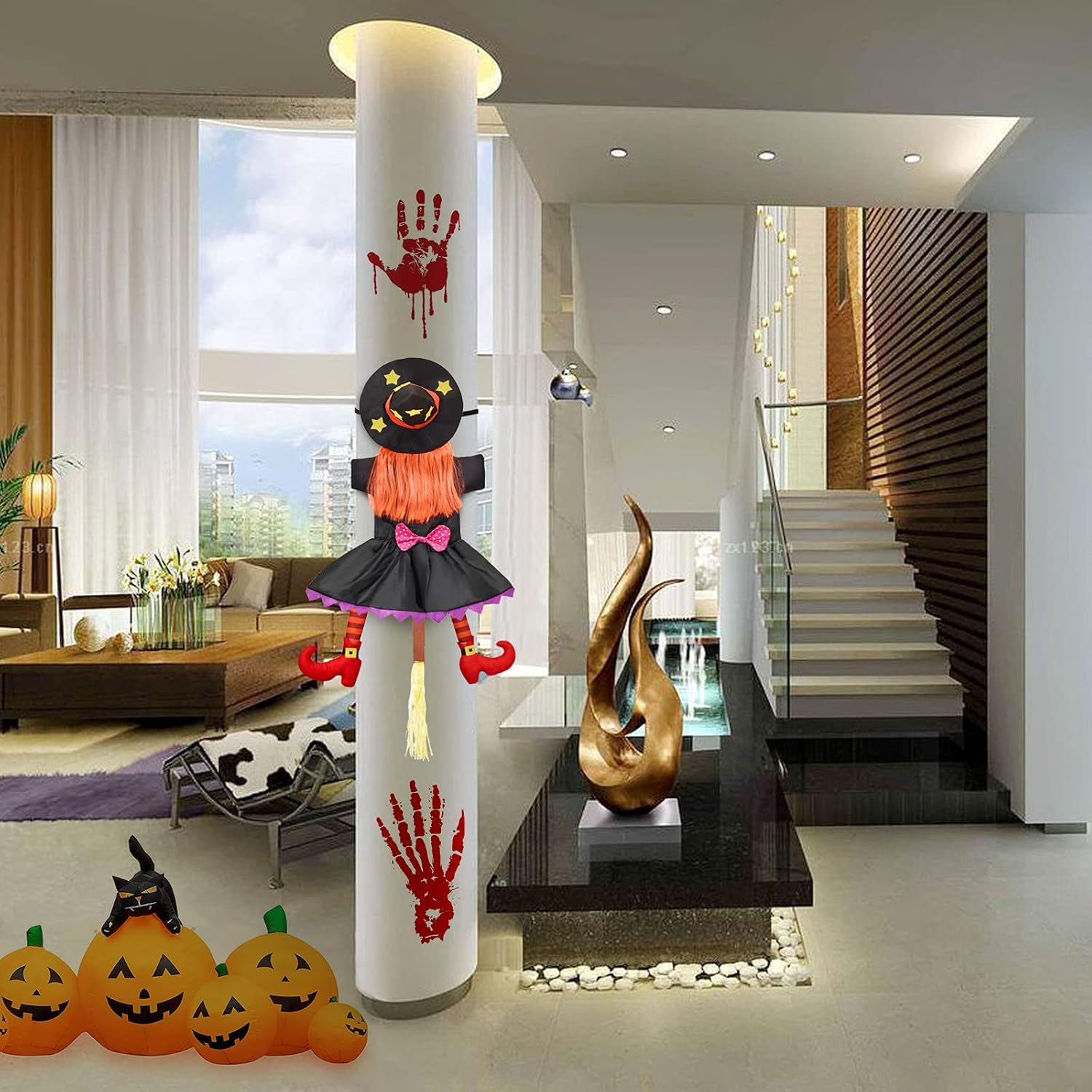BABYLIAN Bruja grande de 54.3 pulgadas que se estrella en el árbol, decoración de Halloween para patio o casa, decoración interior y exterior,