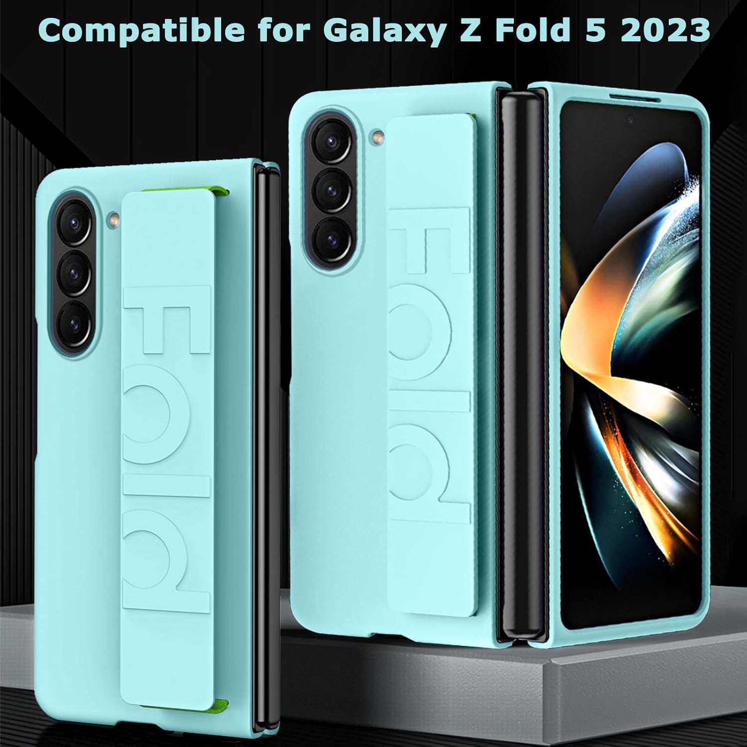 NINKI Funda compatible con correa de mano para Samsung Galaxy Z Fold 5, para mujeres y hombres, ultra delgada y fina, a prueba de golpes, funda