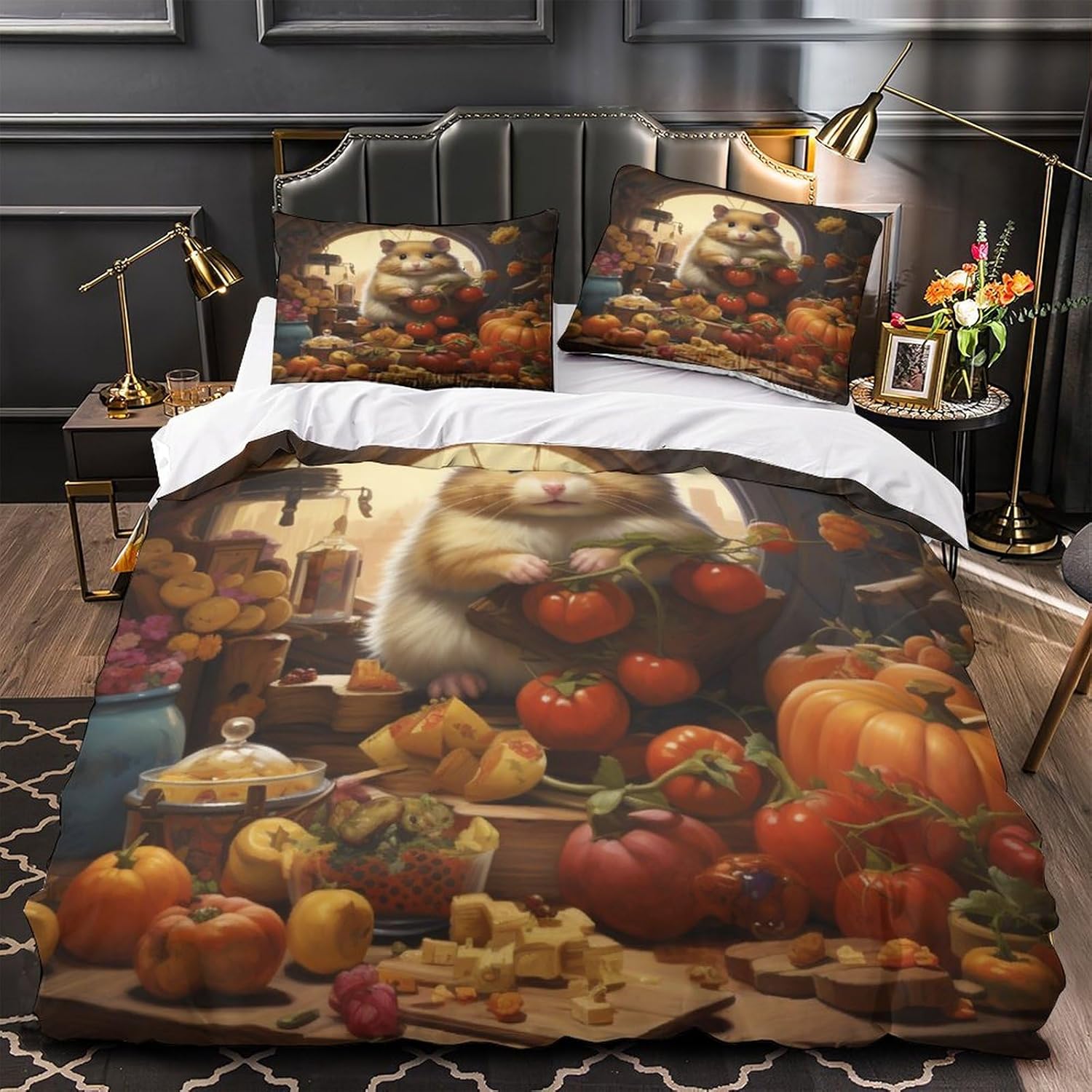 Lindo edredón de cama de hámster travieso juego de edredón de animales del bosque de hámster travieso, diseño de gatos y perros, edredón de cama