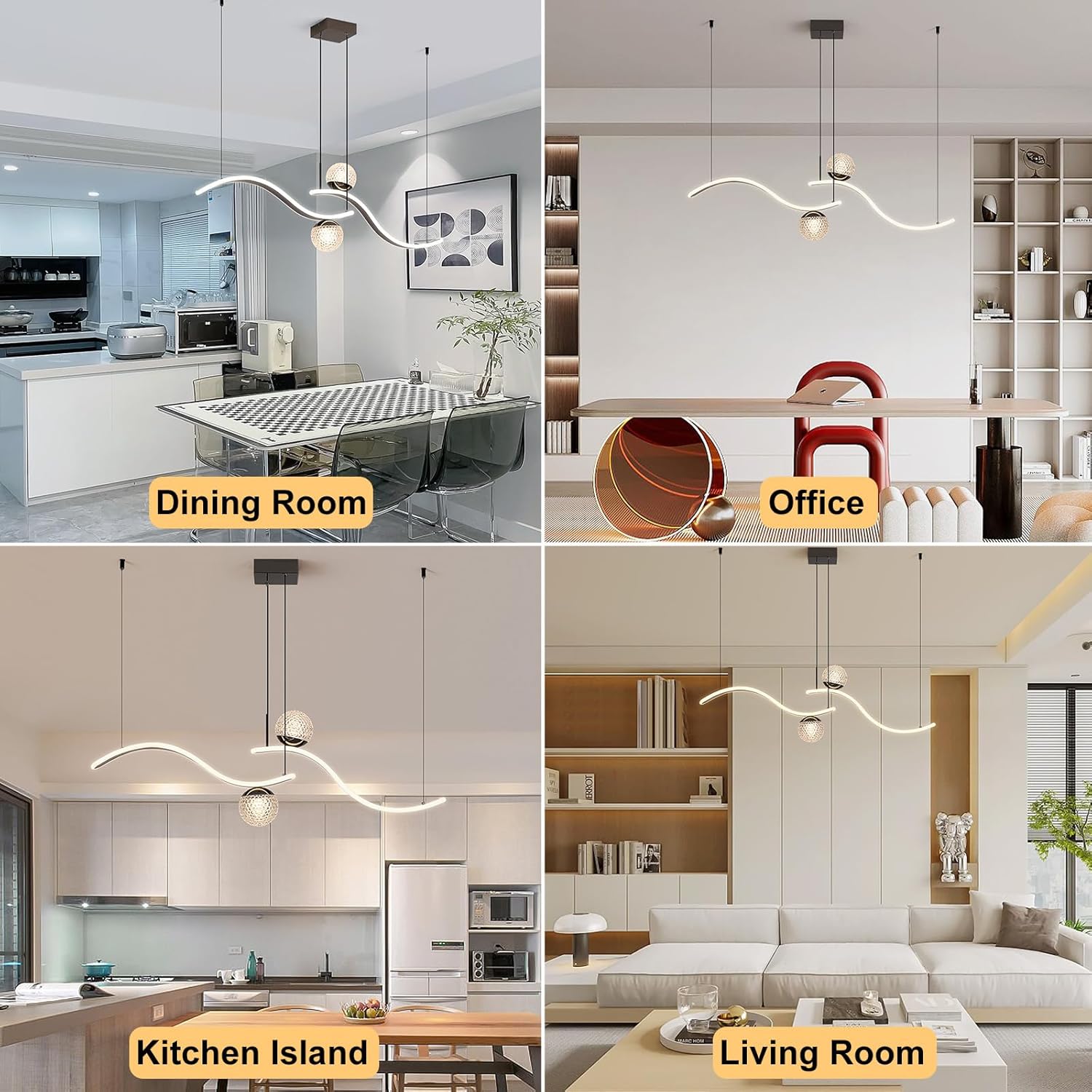 Lámpara colgante moderna con forma de globo, lámpara colgante LED negra regulable, lámpara colgante de isla de cocina ondulada, luces colgantes para