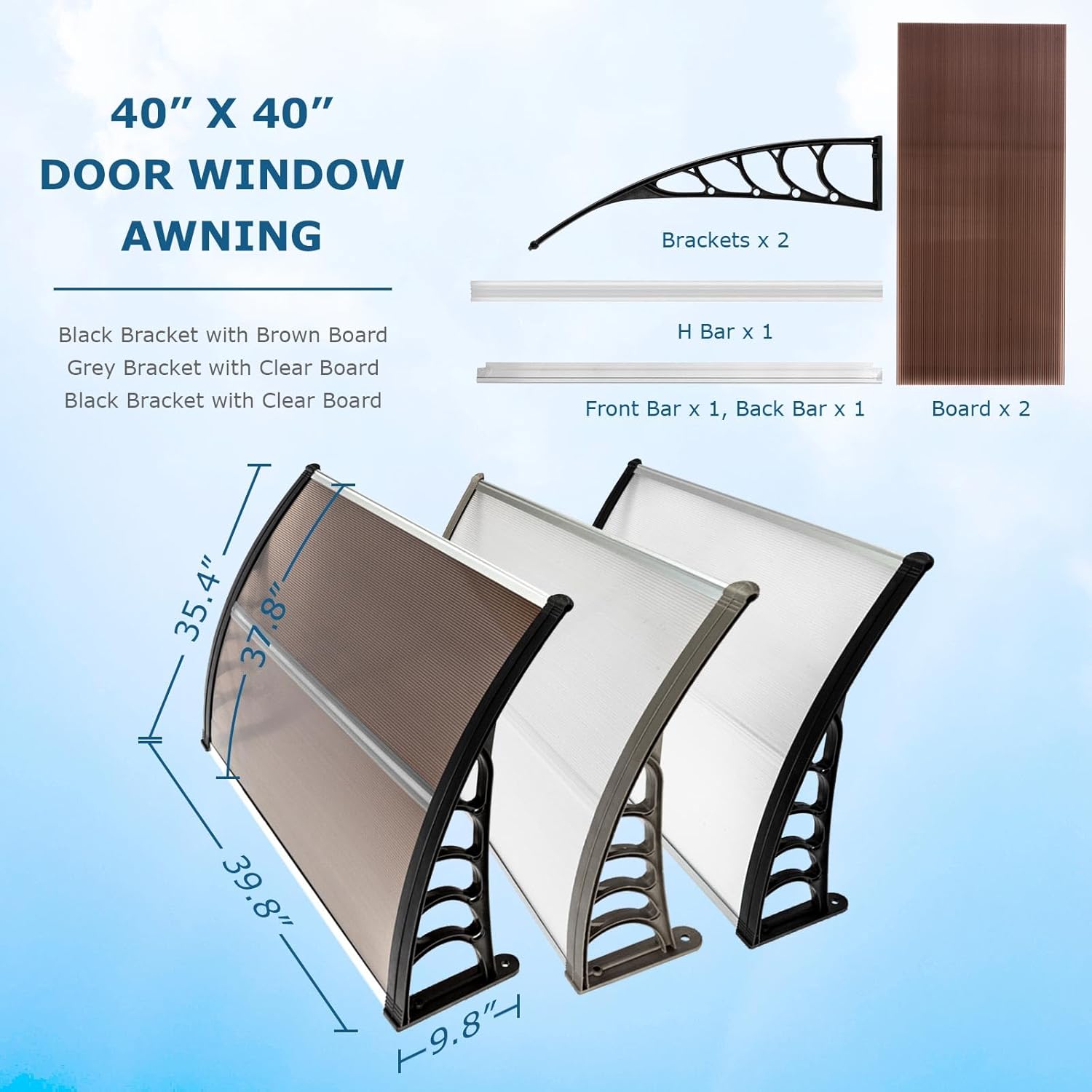 Toldo para puerta de ventana de 40 x 40 pulgadas, cubierta de policarbonato para puerta de entrada, toldo exterior para ventana exterior, UPF 50+,