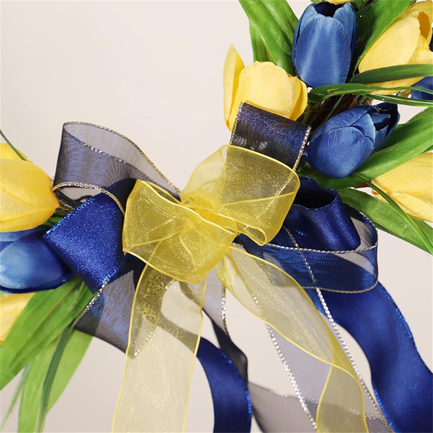 Corona de puerta delantera, corona amarilla y azul, corona de granja para puerta delantera, hogar, pared, boda, mesa, decoración de verano, coronas