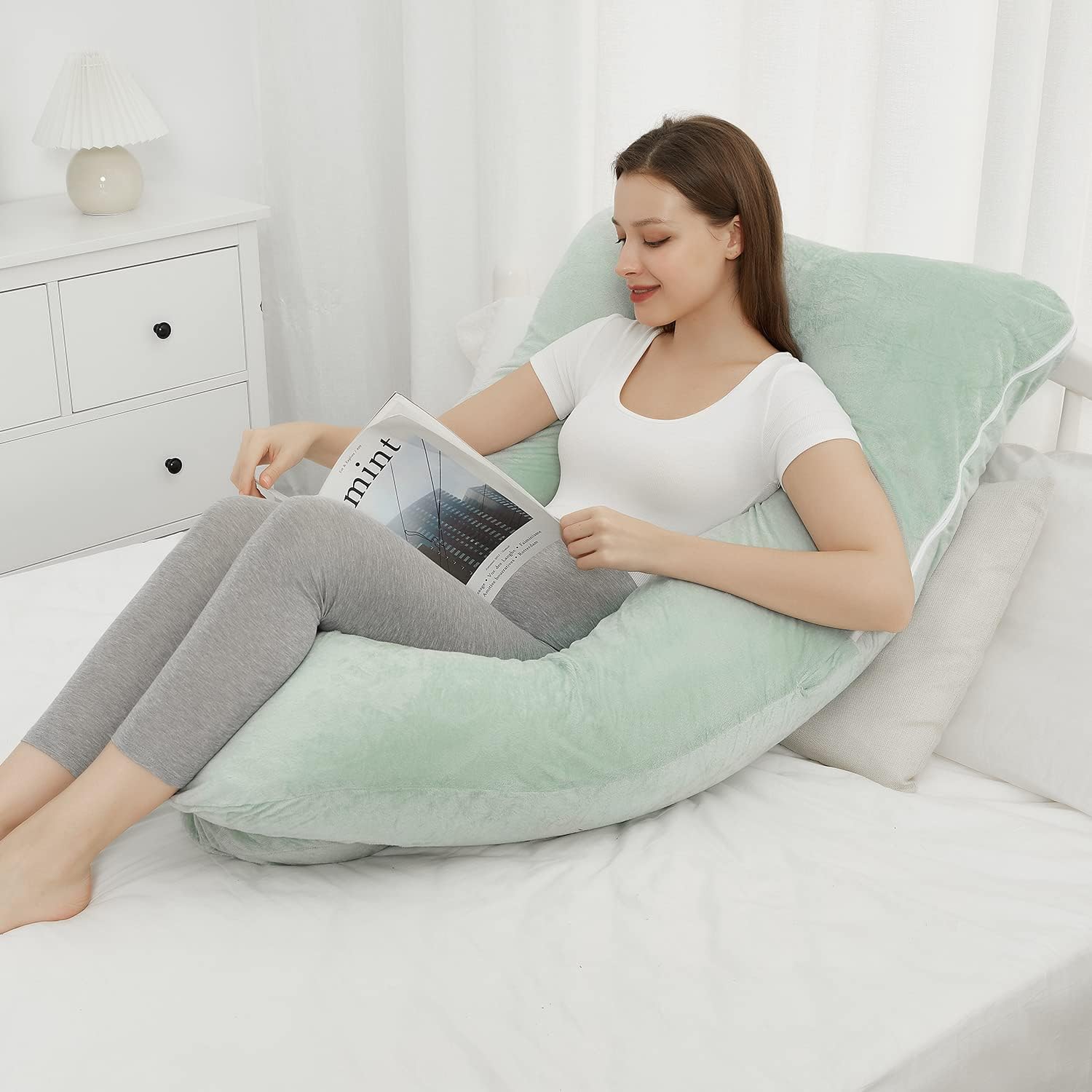 JOHNPEY Almohadas de embarazo para dormir, almohada de cuerpo completo en forma de U, almohada de maternidad imprescindible para el embarazo con
