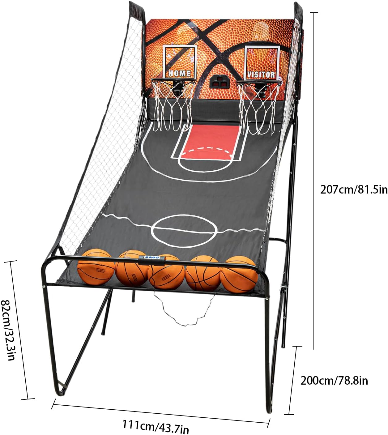 Juego de baloncesto Pop a Shot, arcada de baloncesto de doble disparo con marcador electrónico LED, temporizador y 5 pelotas de baloncesto, juego de