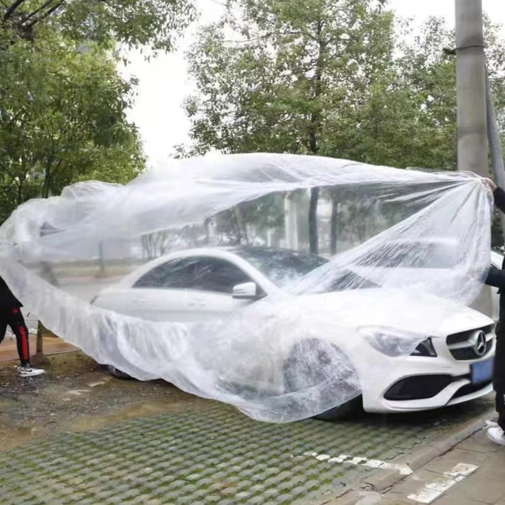 3 piezas de fundas desechables para automóvil, cubierta universal de plástico transparente para automóvil, lluvia, polvo, garaje con banda elástica,