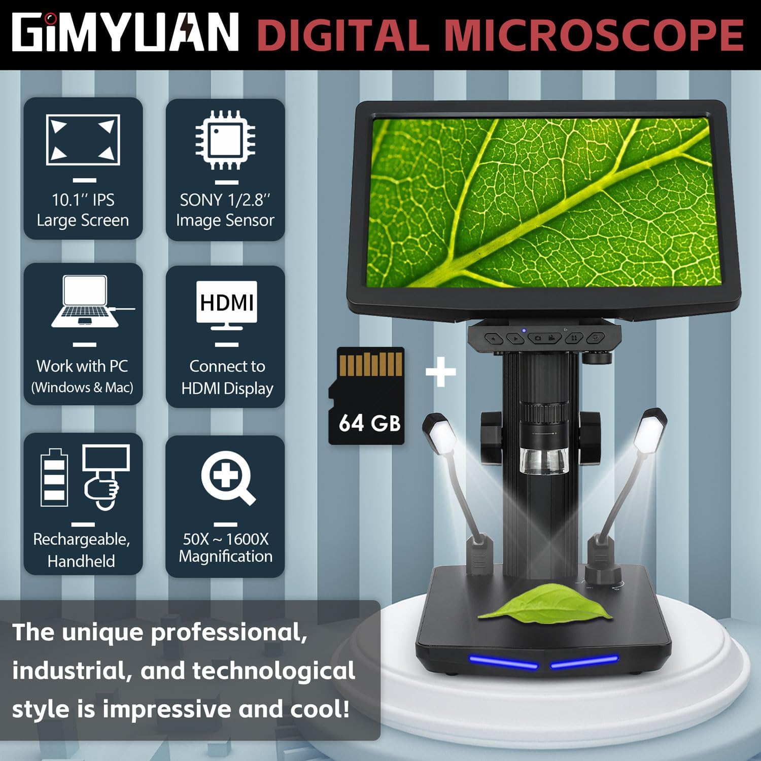 Microscopio digital HDMI, pantalla de 10.1 pulgadas, microscopio de moneda 1600X, imagen de video 1440P de 48 MP, aumento recargable para adultos,