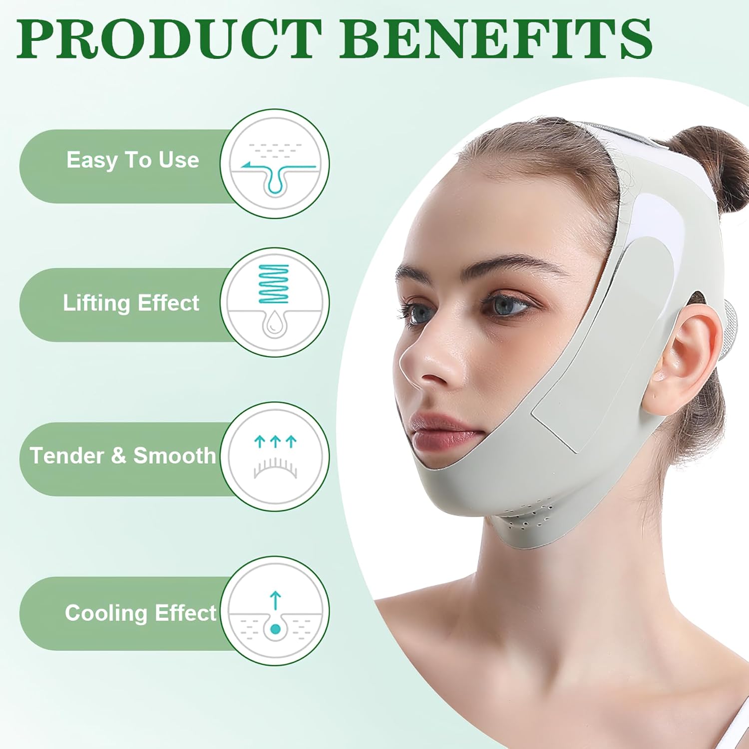 Cinturón de levantamiento facial, correa de elevación facial calmante y cómoda banda de estiramiento facial, efecto refrescante, levantamiento de