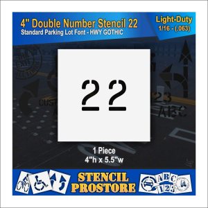 Plantillas para pavimento, bordillo y WheelStop, plantilla de doble número de 4 pulgadas, (22), 4 x 5.5 x 116 pulgadas (63 mil), ligeras Plantillas para pavimento, bordillo y WheelStop, plantilla de doble número de 4 pulgadas, (22), 4 x 5.5 x 116 pulgadas (63 mil), ligeras