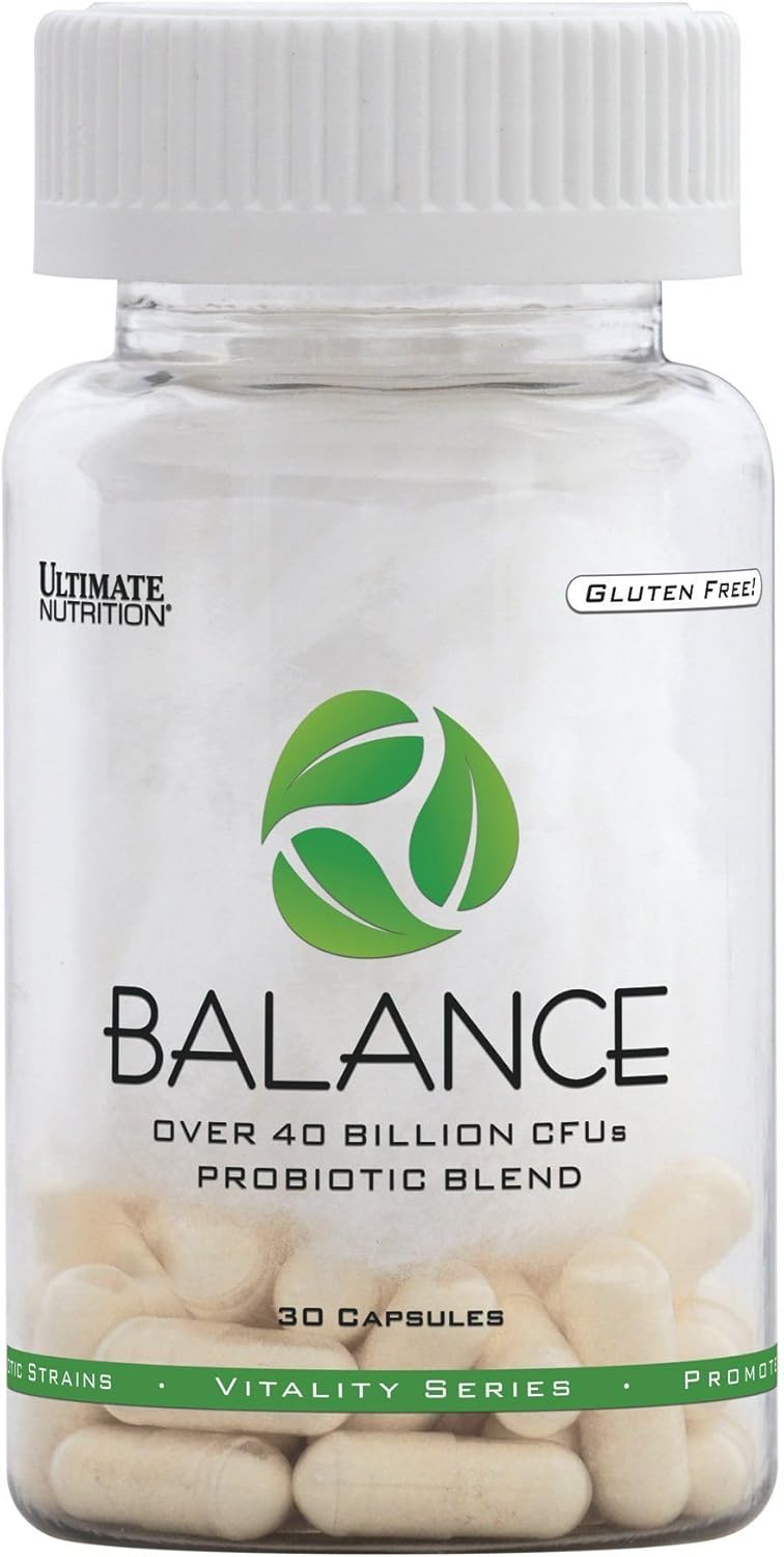 Ultimate Nutrition Probiótico Balance para mujeres y hombres  40 mil millones de UFC, 9 cepas, 30 cápsulas vegetales, promueve la actividad