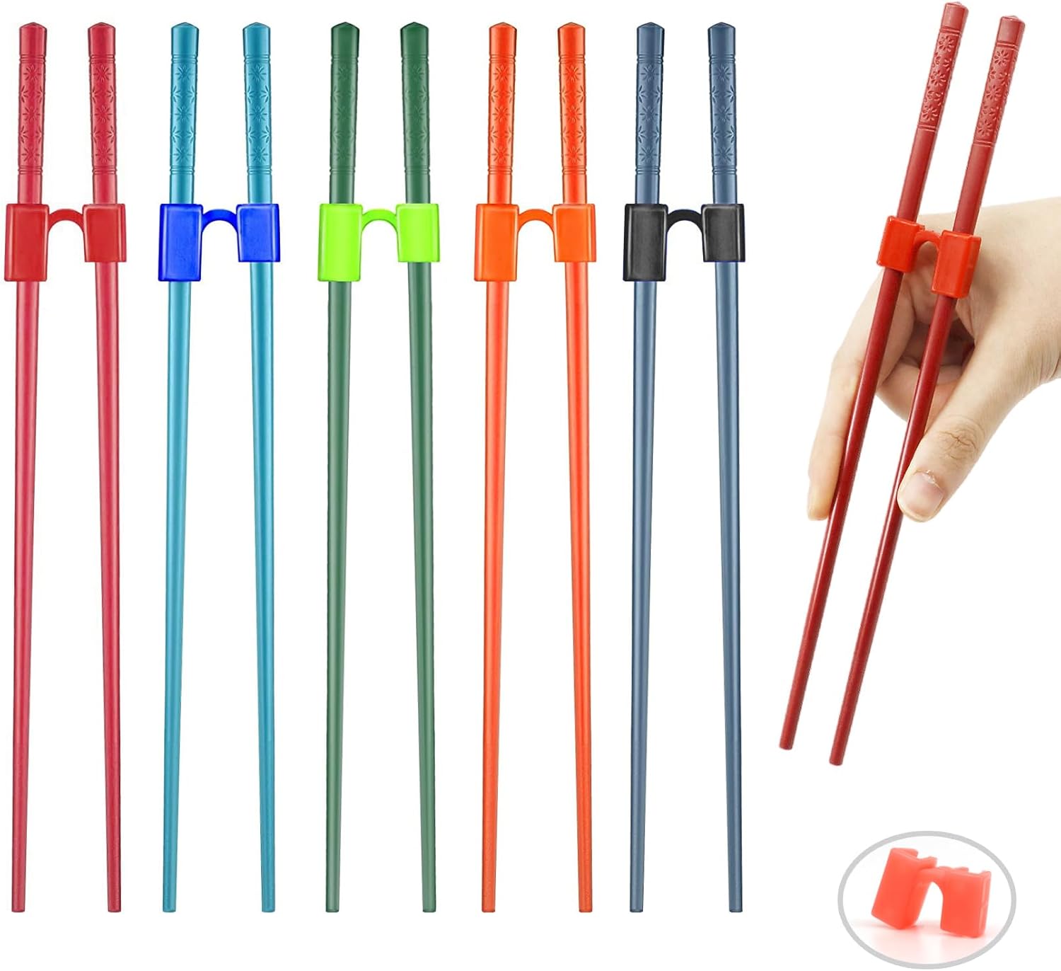 Juego de 5 pares de palillos y palillos, bisagras de plástico para adolescentes, adultos, principiantes, entrenadores o aprendices, apto para