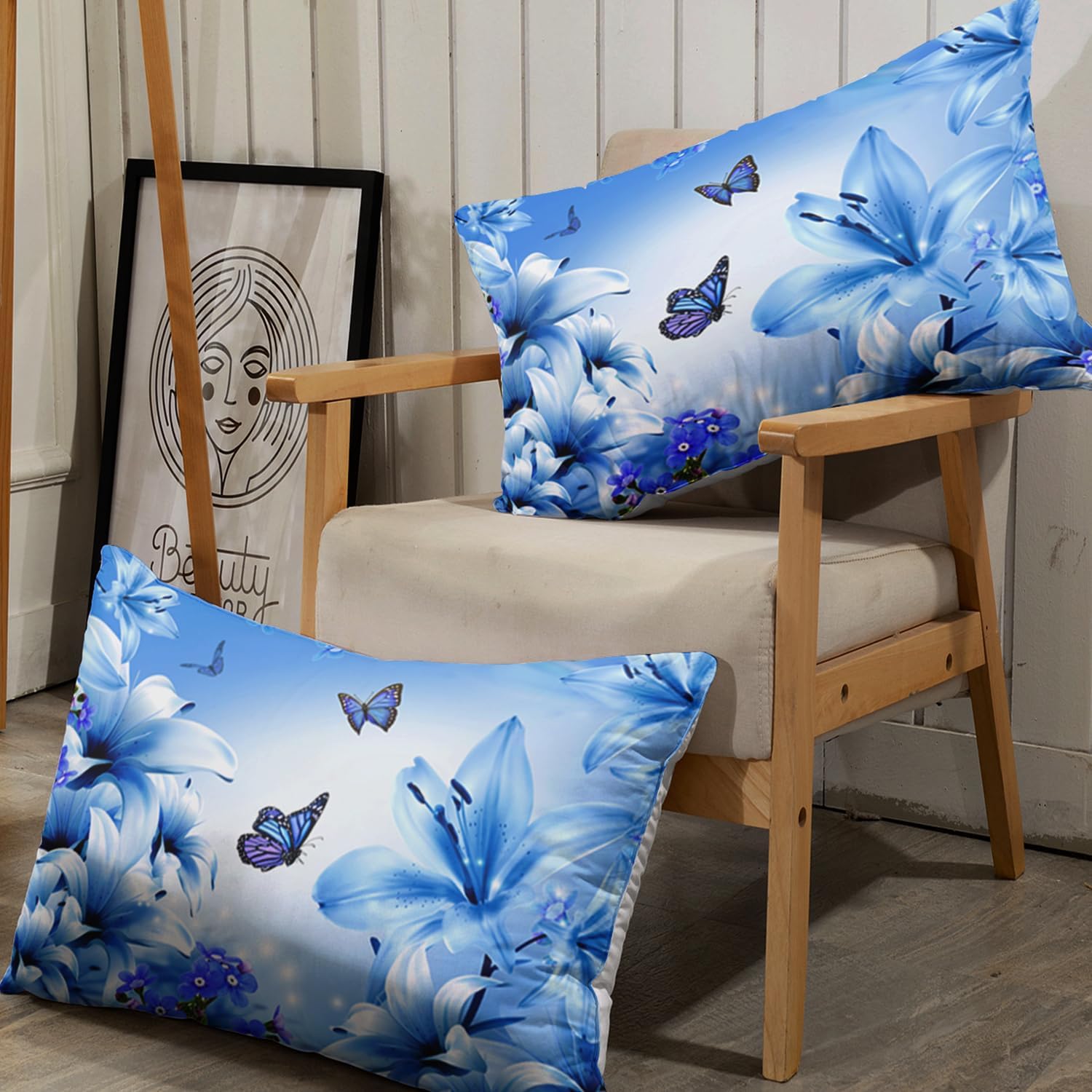 AILONEN Juego de sábanas bajeras de mariposa tamaño matrimonial, juego de sábanas de flores botánicas, juego de ropa de cama de mariposa voladora,