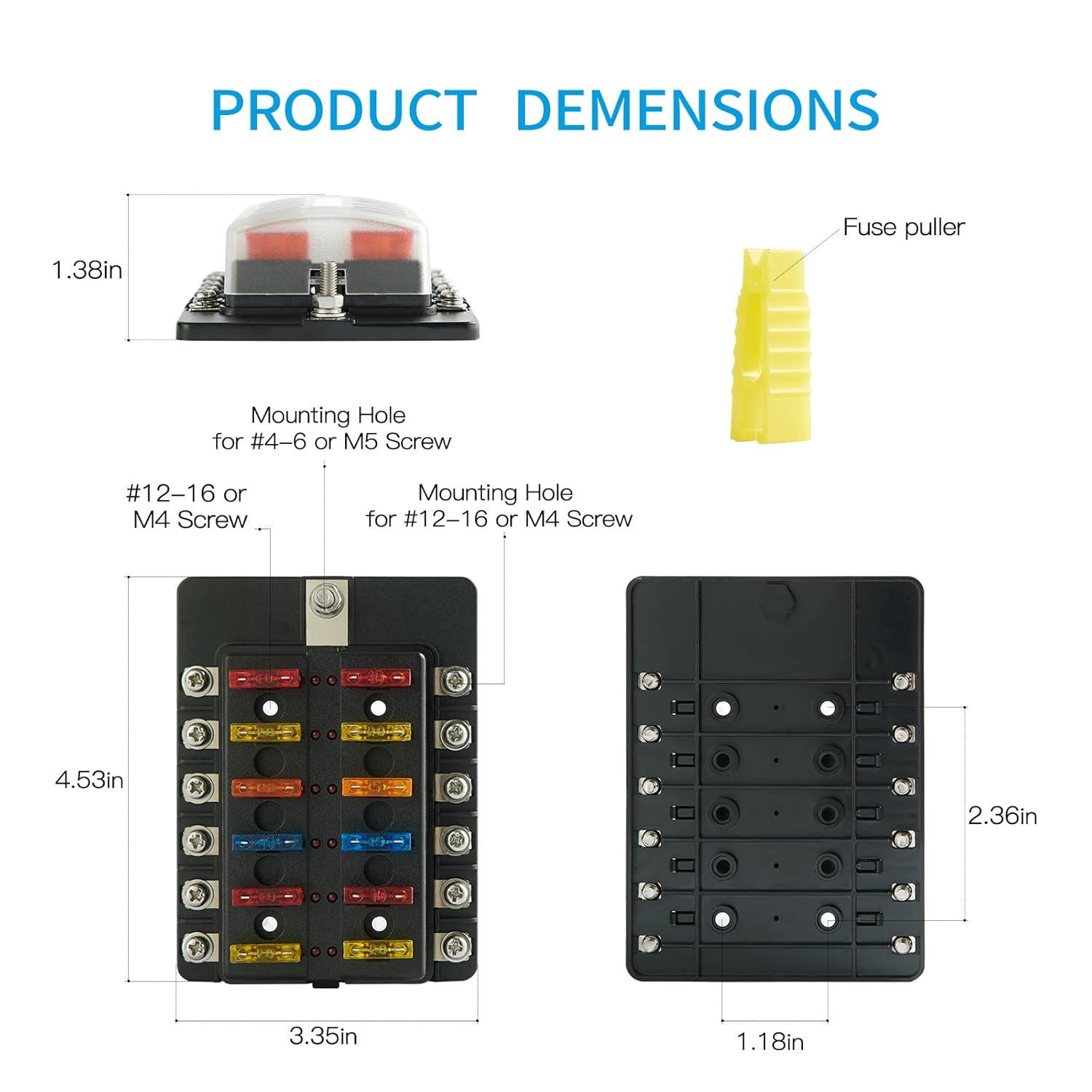 Soyond Bloque de fusibles de 12 voltios, caja de fusibles impermeable con indicador LED, cubierta a prueba de humedad para automóvil DC 12-24 V con