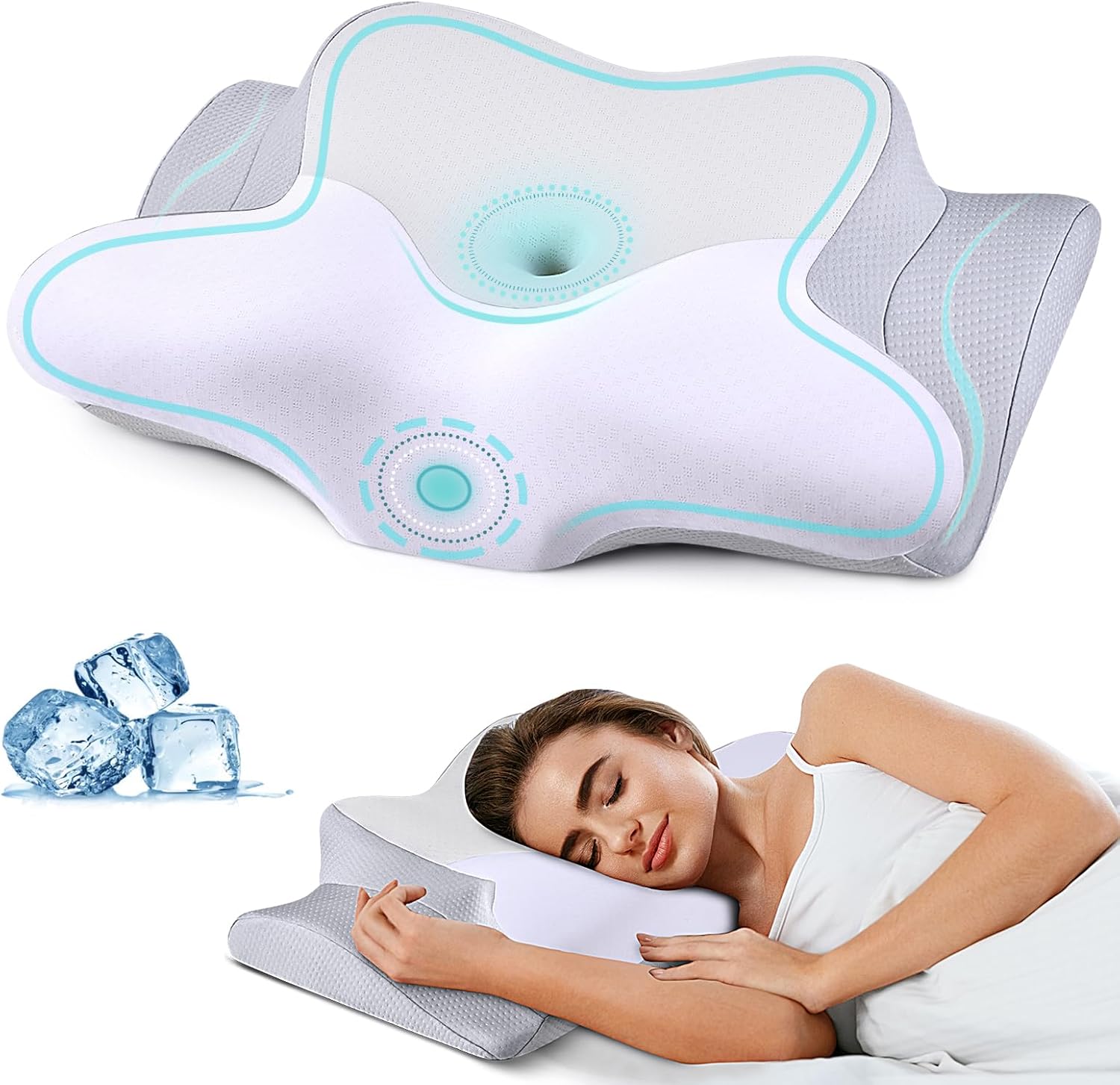 Almohada cervical para aliviar el dolor de cuello, almohadas de espuma viscoelástica de contorno refrescante para soporte de cuello, almohada