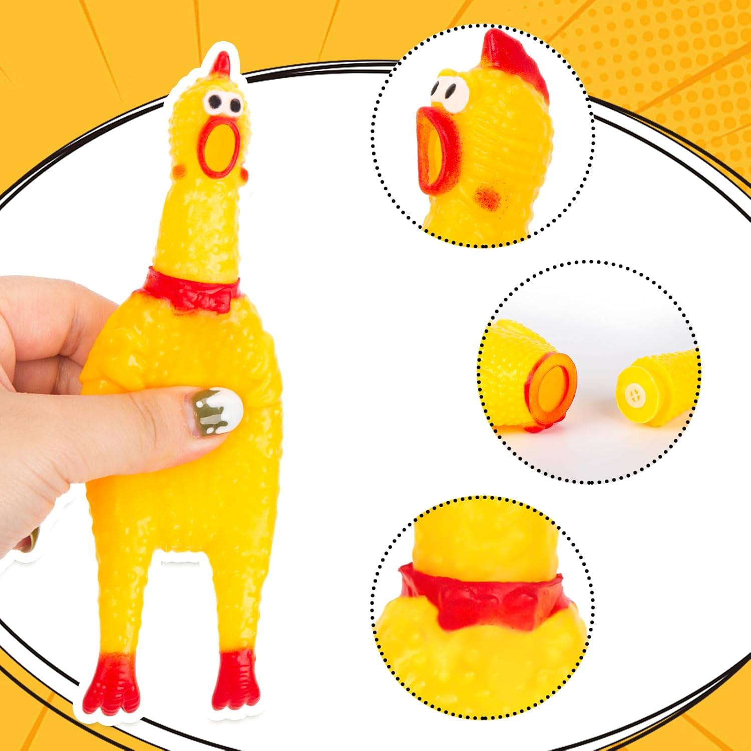 AMOR PRESENT Pollo de goma chirriante, pollos de goma gritando, juguetes para niños, regalos de fiesta, juguetes de broma, juguetes para perros,