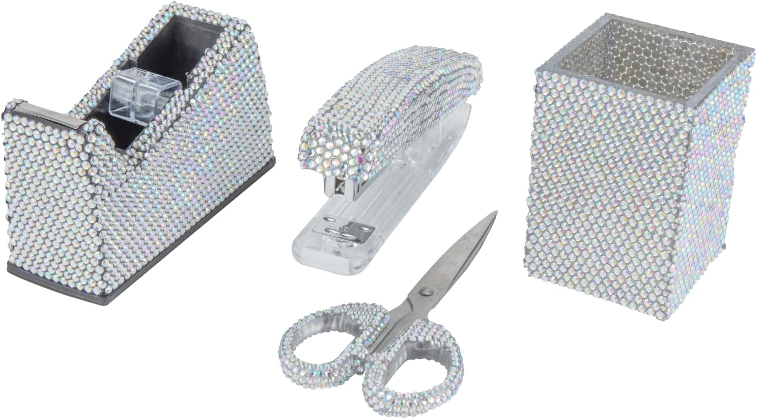 sugarchef Bling Rhinestone – Kit de papelería hecho a mano, 5 piezas, soporte para lápices, organizador de pinceles, grapadora, dispensador de