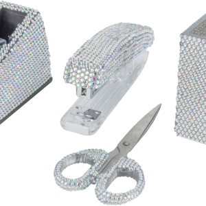 sugarchef Bling Rhinestone – Kit de papelería hecho a mano, 5 piezas, soporte para lápices, organizador de pinceles, grapadora, dispensador de sugarchef Bling Rhinestone – Kit de papelería hecho a mano, 5 piezas, soporte para lápices, organizador de pinceles, grapadora, dispensador de