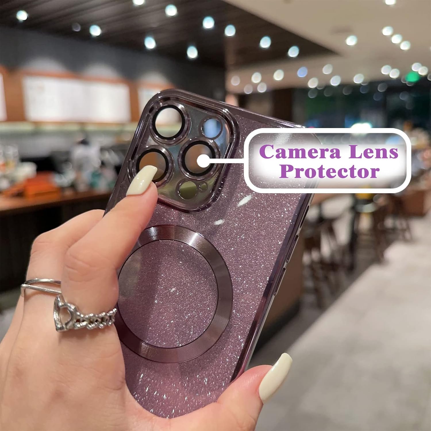 aowner Funda magnética para iPhone 11 con purpurina, chapado de lujo, bonito brillante con protector de lente de cámara, compatible con MagSafe,
