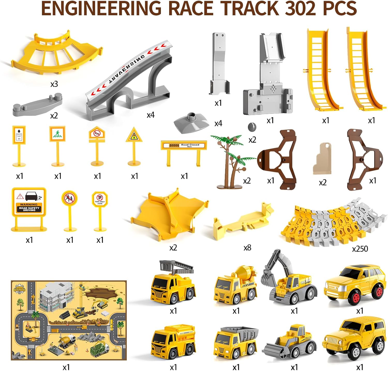 KuKuFun Juguetes de pistas de carreras, regalos para niños de 2, 3, 4, 5 años, 302 piezas de pistas de carreras de construcción, juguetes para