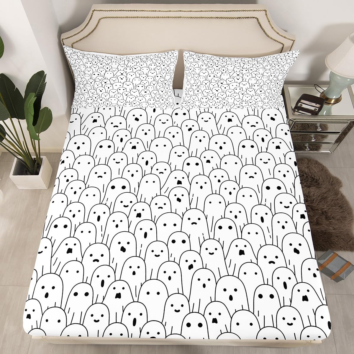 Erosebridal Sábana bajera ajustable de fantasma, sábanas de Halloween para niños, lindas sábanas espeluznantes del mal del diablo, juego de cama