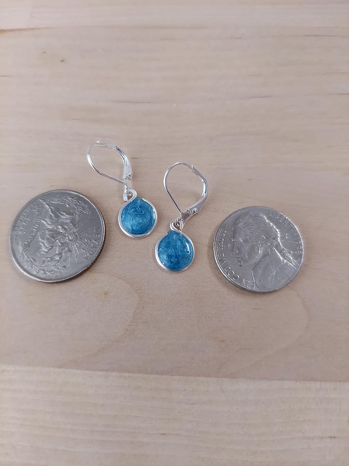 Handmade Lightweight 2 Tone Blue Resin Small Drop Earrings Beads by Bettina