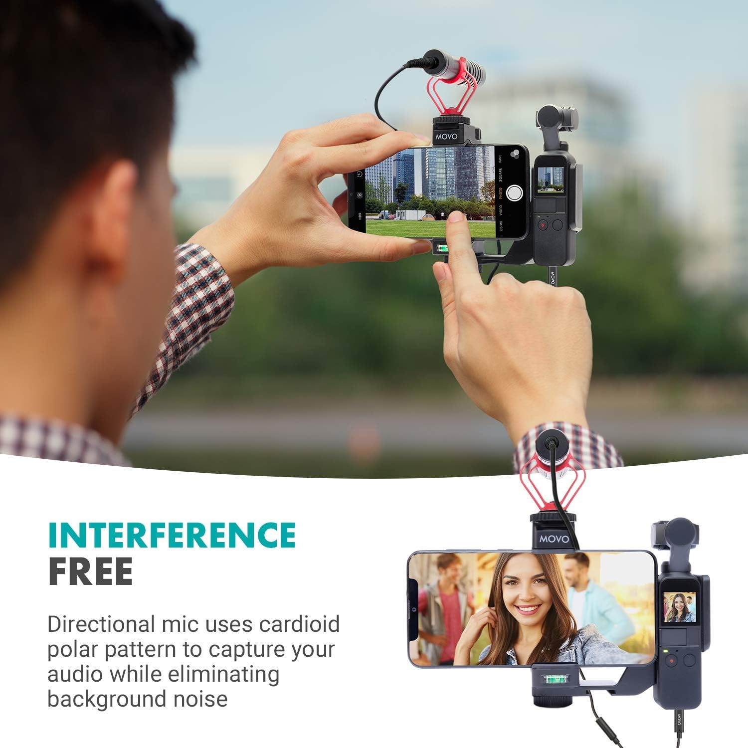 Movo VXR10 – Paquete de micrófono de video universal con adaptador Dongle – Compatible con DJI OSMO Pocket 1 y 2 – Micrófono DJI OSMO para vlogging,
