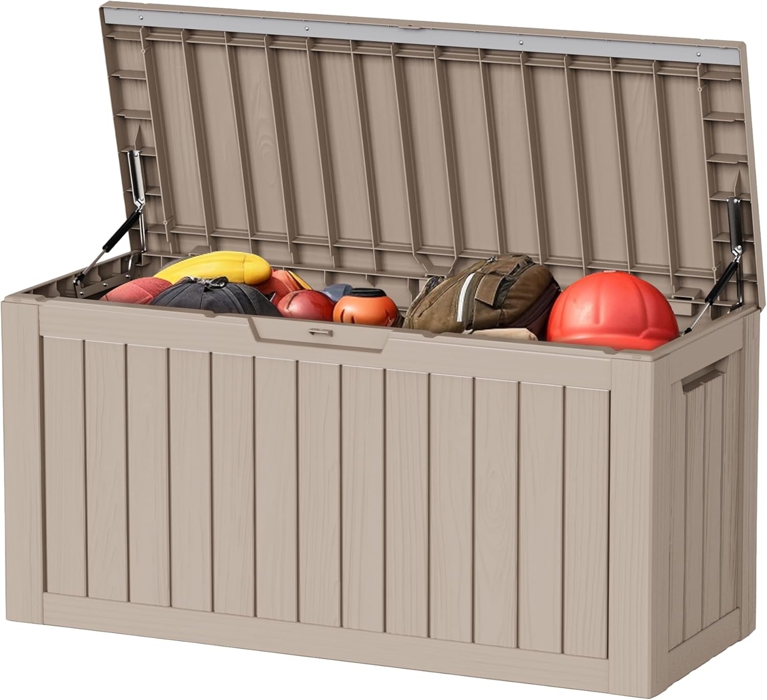 Caja de almacenamiento para exteriores de 80 galones, muebles de patio, herramientas de jardín, cojines, accesorios de piscina, caja de resina con