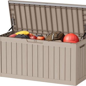 Caja de almacenamiento para exteriores de 80 galones, muebles de patio, herramientas de jardín, cojines, accesorios de piscina, caja de resina con Caja de almacenamiento para exteriores de 80 galones, muebles de patio, herramientas de jardín, cojines, accesorios de piscina, caja de resina con