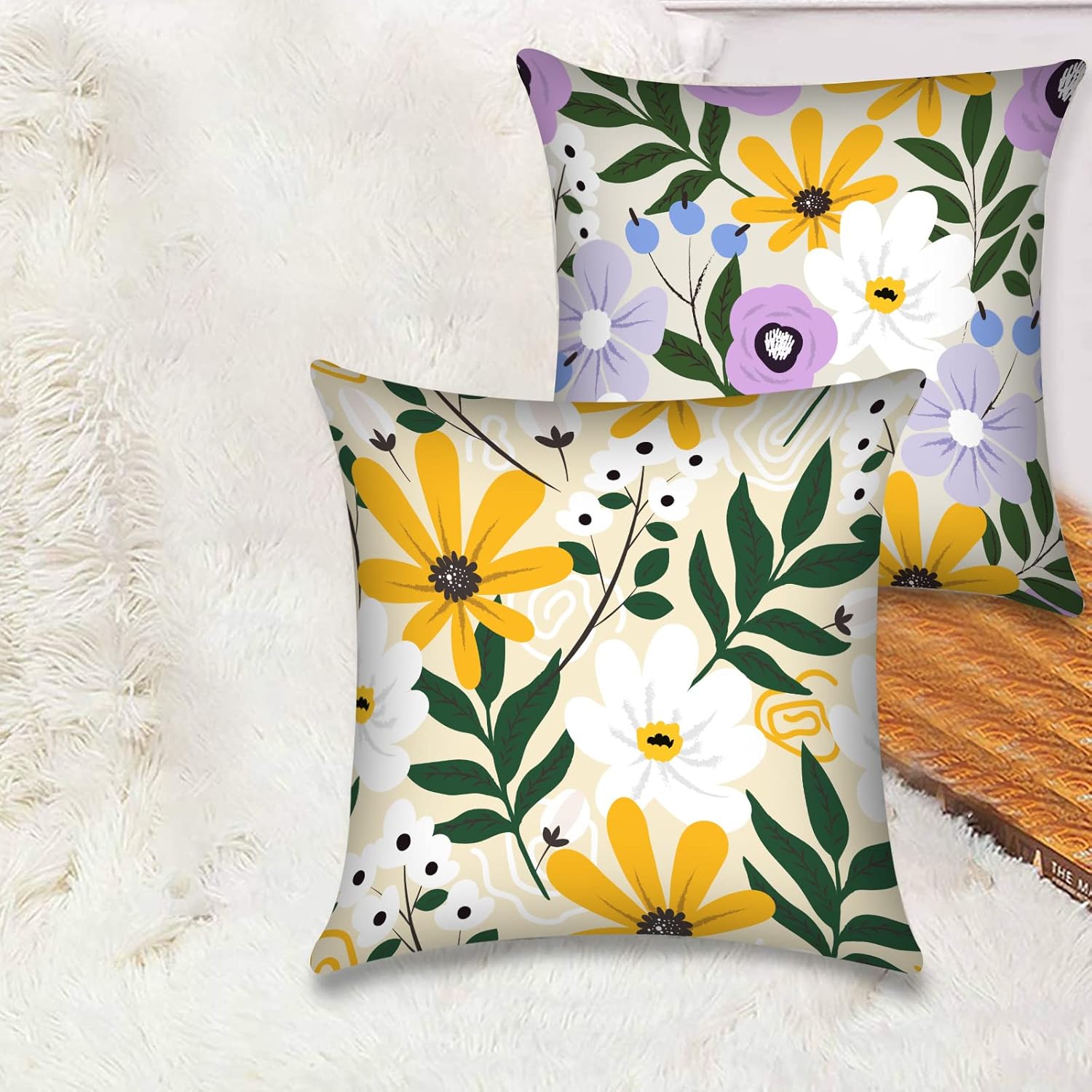 Nordics – Juego de 4 fundas de almohada florales bohemias, fundas de almohada de flores silvestres, peonías y rosas, suaves y cómodas para cama de
