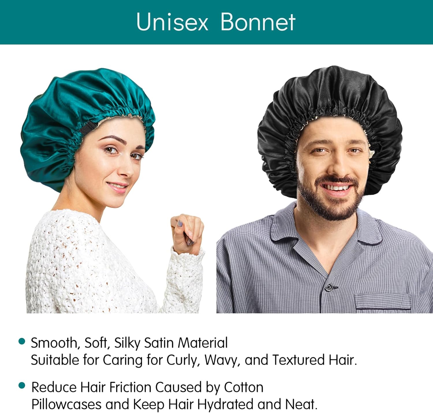 Kuraoyan Gorro de seda de doble capa para dormir para mujeres y hombres, gorra de satén ajustable grande para cabello rizado y natural