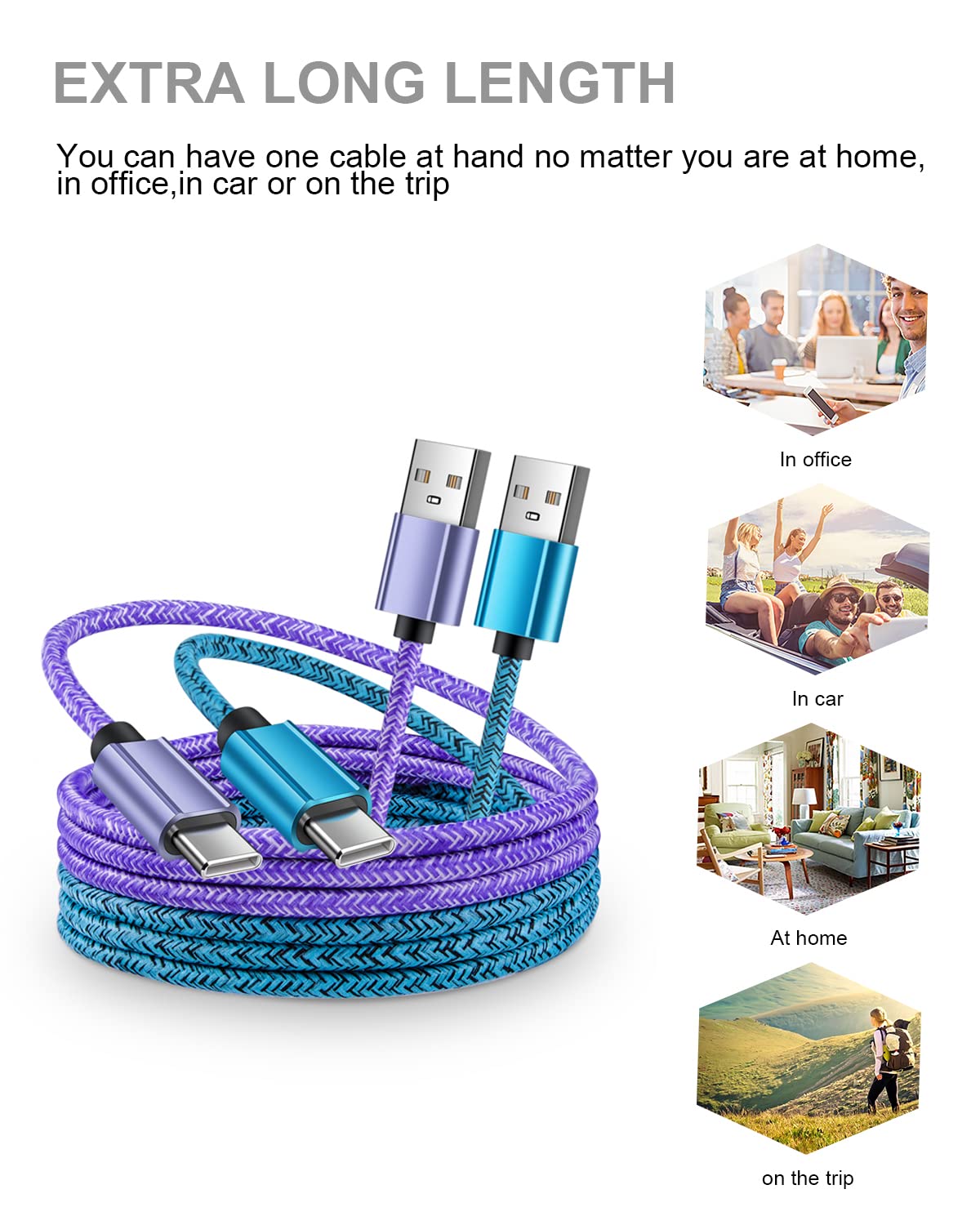Cable de carga USBC para iPhone 16 Pro Max, cable USB a USB tipo C, cable trenzado de carga rápida para Samsung Galaxy S24 S23 A15 iPhone 1616 Pro15