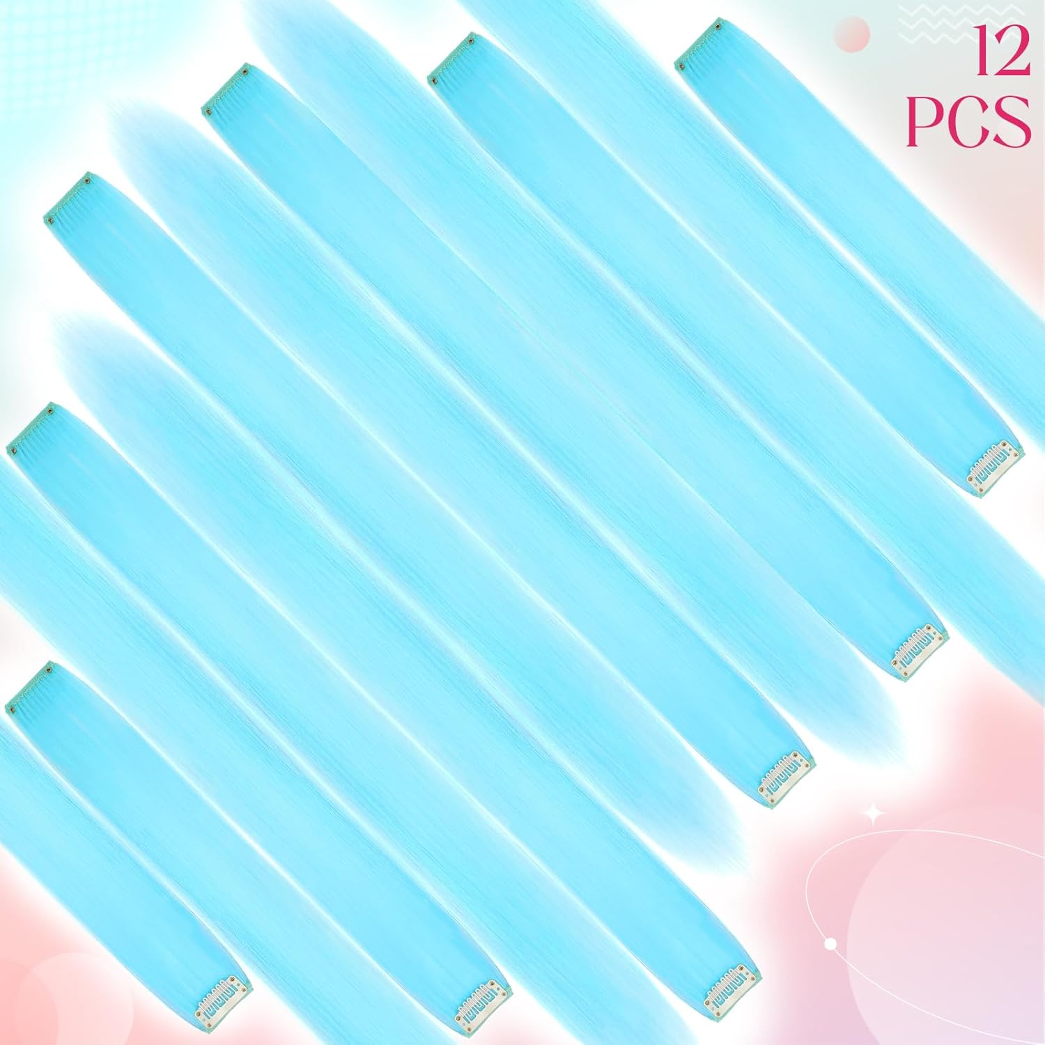 Felendy Extensiones de cabello de colores, 12 piezas de extensiones de cabello azul con clip, extensiones de cabello lacio coloridas, disfraces de