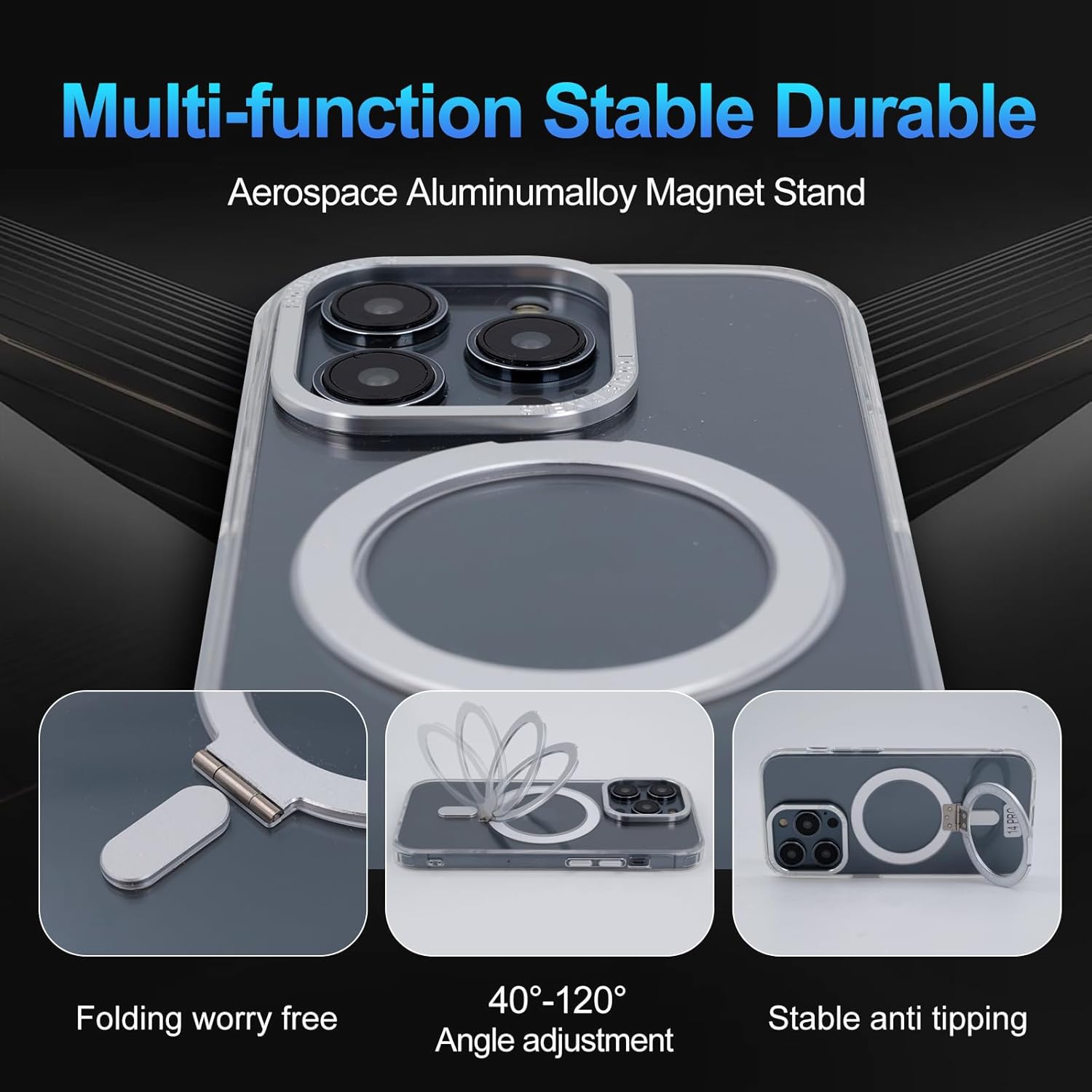 Funda rígida magnética transparente para iPhone 14 Pro, compatible con las últimas fundas de teléfono con Magsafe, con soporte, protección de grado