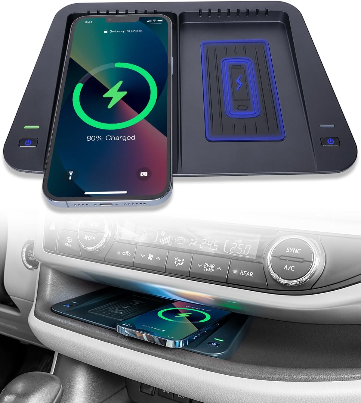CarQiWireless Cargador inalámbrico para Toyota Highlander 2019 2018 2017 2016 2015 Accesorios 2014-2019, consola central almohadilla de carga