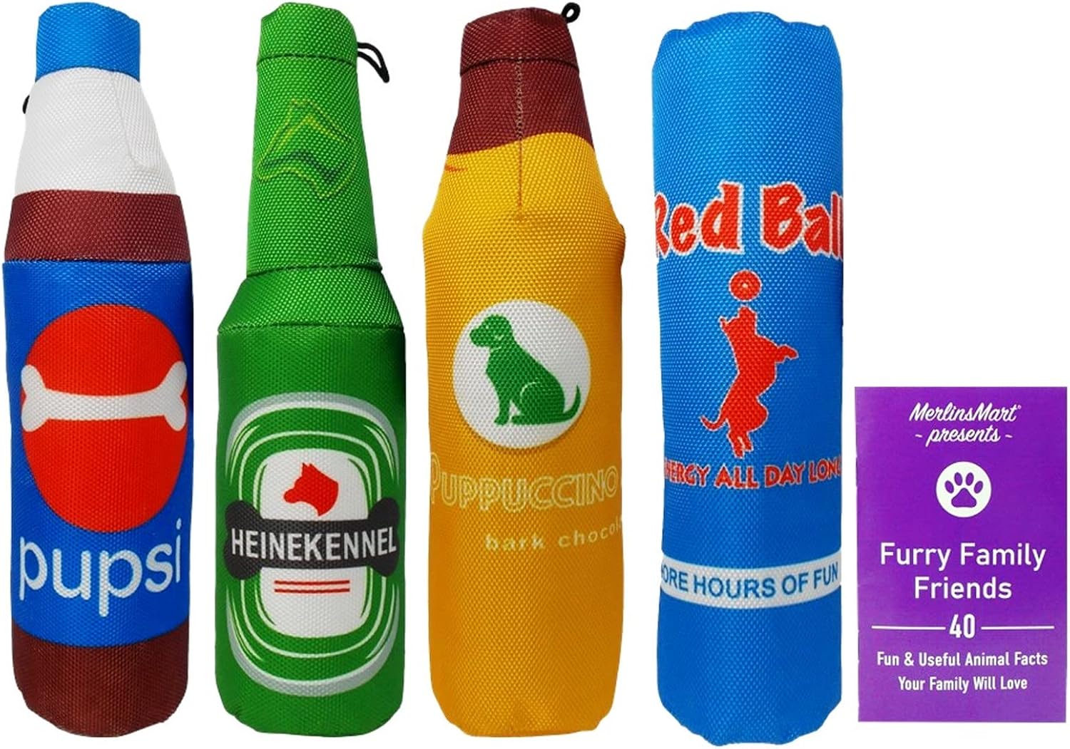 SPOT Fun Drinks – Surtido de juguetes chirriantes para perros, (1) cada uno Pupsi, Heinekennel, Puppuccino, Red Ball Energy (11 pulgadas)  Paquete