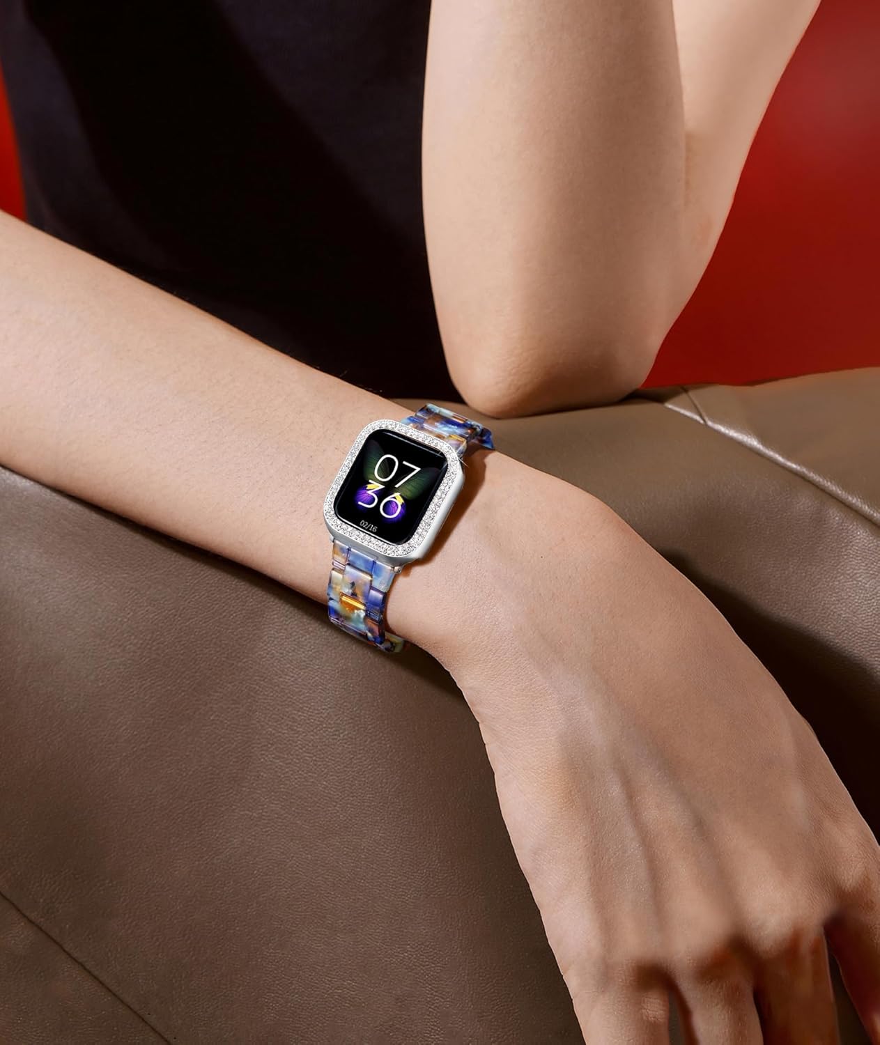 Correas de reloj de resina con funda compatible con Apple Watch Band de 1.575 pulgadas, 1.614 pulgadas, 1.732 pulgadas, 1.772 pulgadas, correa de