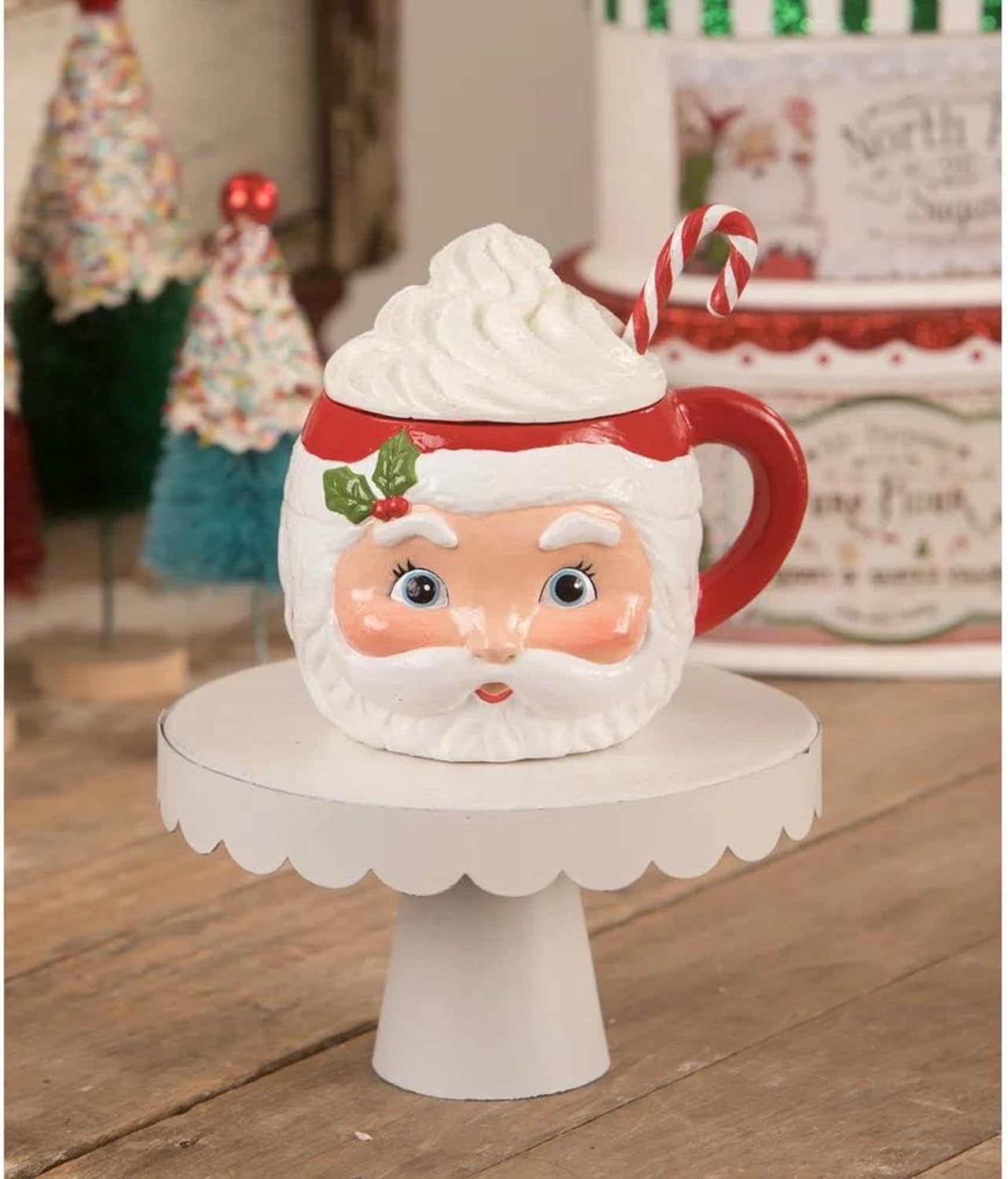 Bethany Lowe Sweet Tidings – Recipiente para taza con cabeza de Papá Noel, verde, rojo (TF1239)